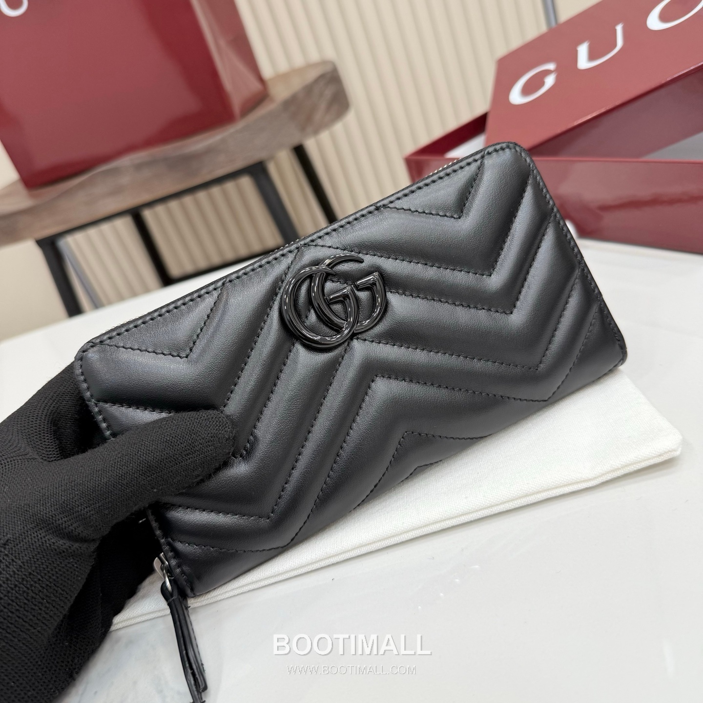 Gucci GG Marmont Quilted Leather Zip Around Wallet 443123 구찌 GG 마몬트 퀼팅 레더 집어라운드 장지갑 블랙 하드웨어 19cm 7