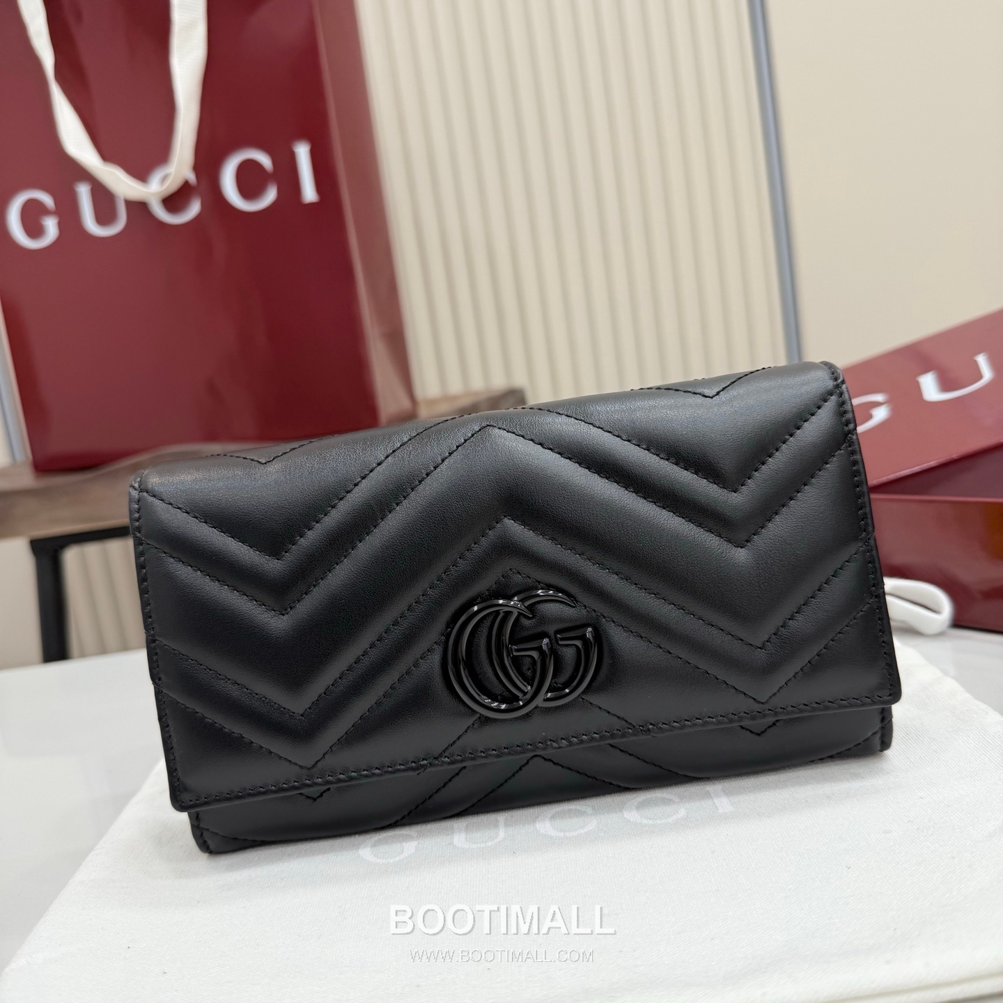 Gucci GG Marmont Quilted Leather Flap Long Wallet 443436 구찌 GG 마몬트 퀼팅 레더 플랩 장지갑 블랙 하드웨어 19cm 1