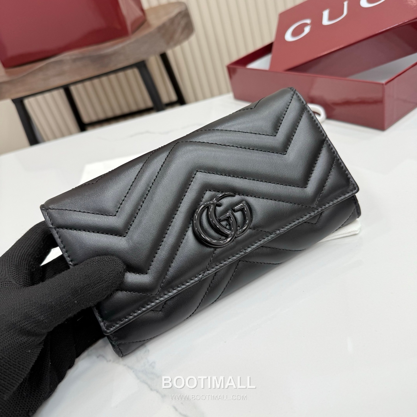 Gucci GG Marmont Quilted Leather Flap Long Wallet 443436 구찌 GG 마몬트 퀼팅 레더 플랩 장지갑 블랙 하드웨어 19cm 7