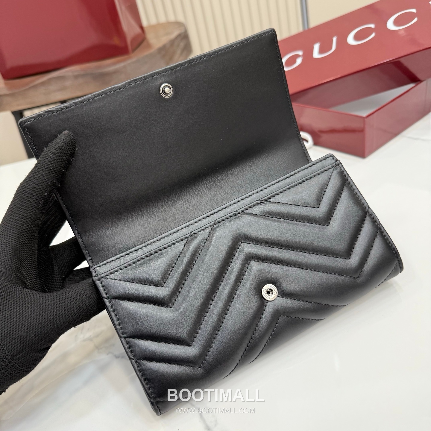 Gucci GG Marmont Quilted Leather Flap Long Wallet 443436 구찌 GG 마몬트 퀼팅 레더 플랩 장지갑 블랙 하드웨어 19cm 10