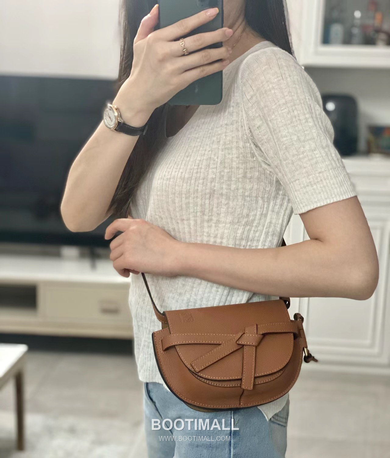 Loewe Mini Gate Dual Pebbled Calfskin Leather Shoulder Bag 89020 로에베 미니 게이트 듀얼 페블드 카프스킨 숄더 크로스백 21cm 3