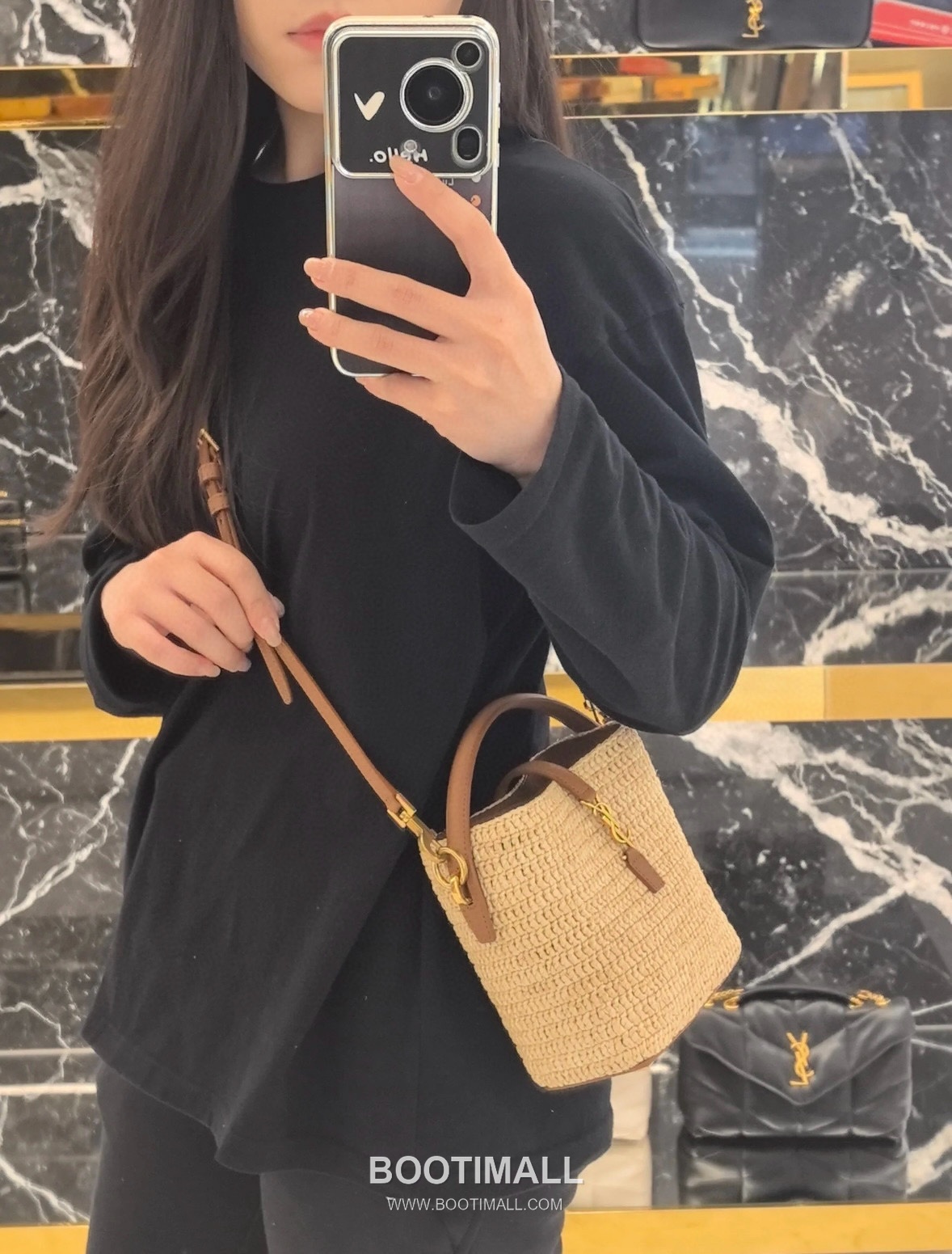 Saint Laurent Le 37 Raffia Straw Leather Mini Bucket Bag 765870 생로랑 르 37 라피아 스트로 레더 미니 버킷백 15cm 9