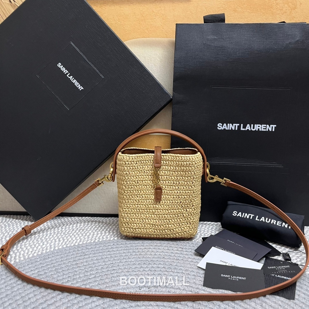 Saint Laurent Le 37 Raffia Straw Leather Mini Bucket Bag 765870 생로랑 르 37 라피아 스트로 레더 미니 버킷백 15cm 10