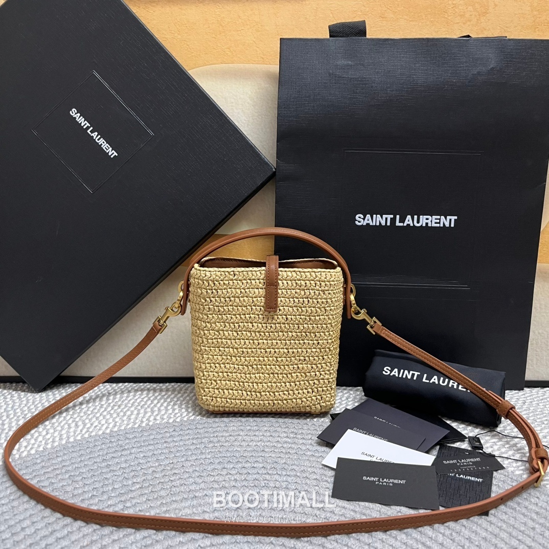 Saint Laurent Le 37 Raffia Straw Leather Mini Bucket Bag 765870 생로랑 르 37 라피아 스트로 레더 미니 버킷백 15cm 11