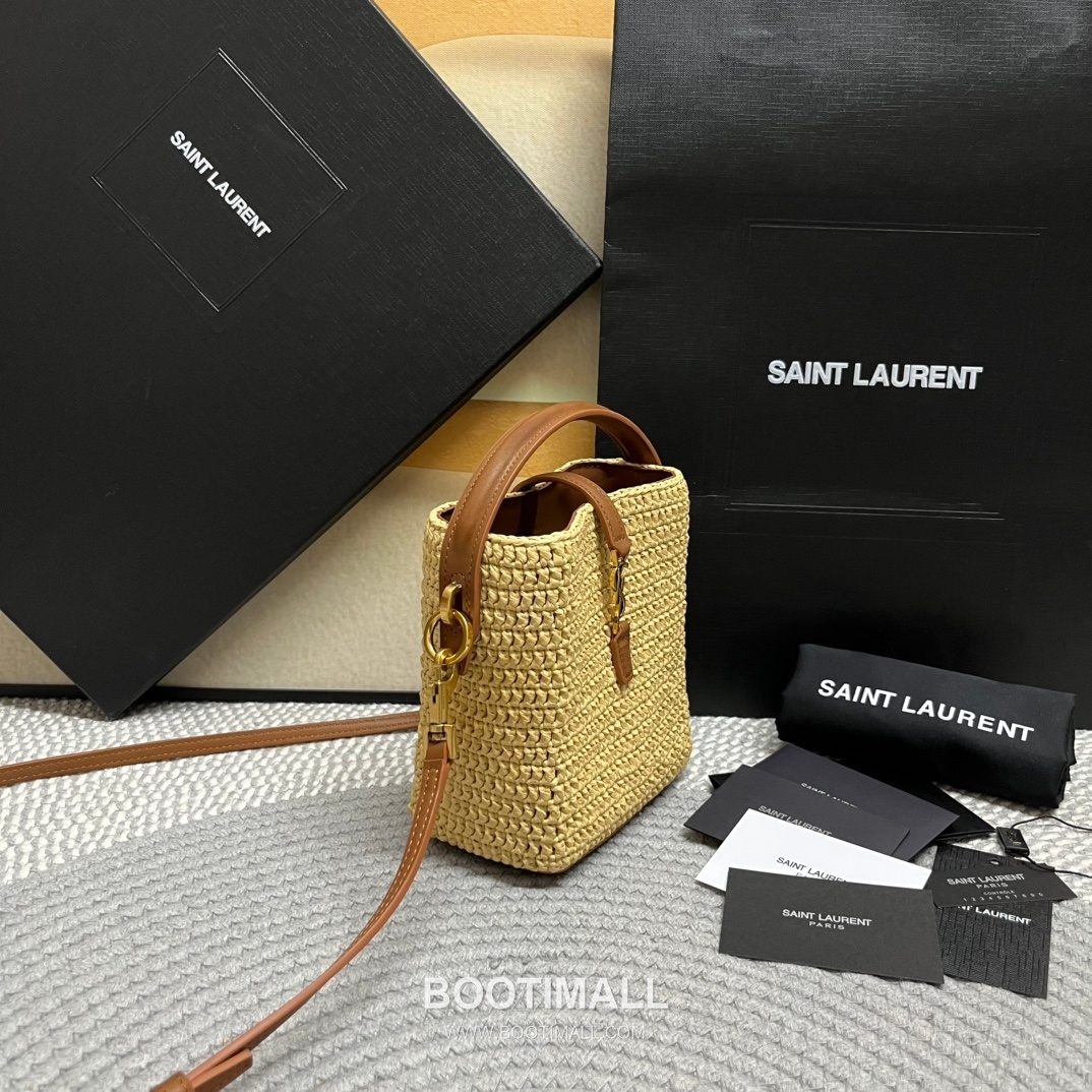 Saint Laurent Le 37 Raffia Straw Leather Mini Bucket Bag 765870 생로랑 르 37 라피아 스트로 레더 미니 버킷백 15cm 12