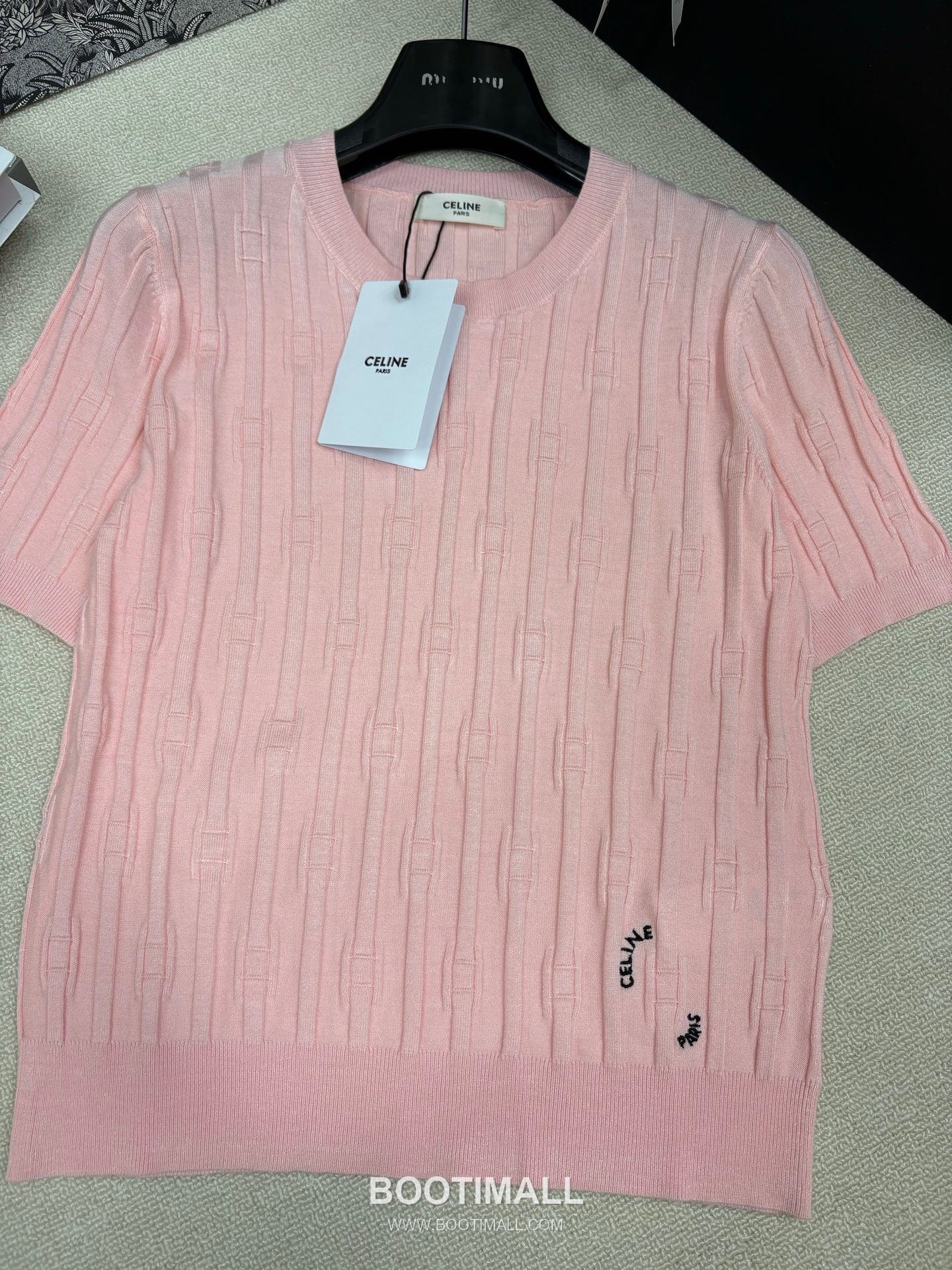 Celine SS26 Vertical Rib Geometric Jacquard Silk Blend Knit Short Sleeve T-Shirt 셀린느 버티컬 립 지오메트릭 자카드 실크 블렌드 니트 반팔 티셔츠 7