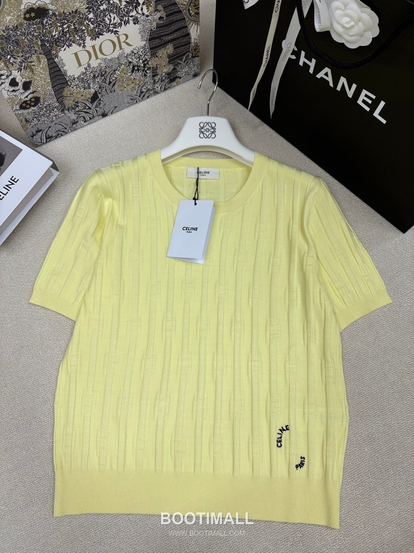 Celine SS26 Vertical Rib Geometric Jacquard Silk Blend Knit Short Sleeve T-Shirt 셀린느 버티컬 립 지오메트릭 자카드 실크 블렌드 니트 반팔 티셔츠 6