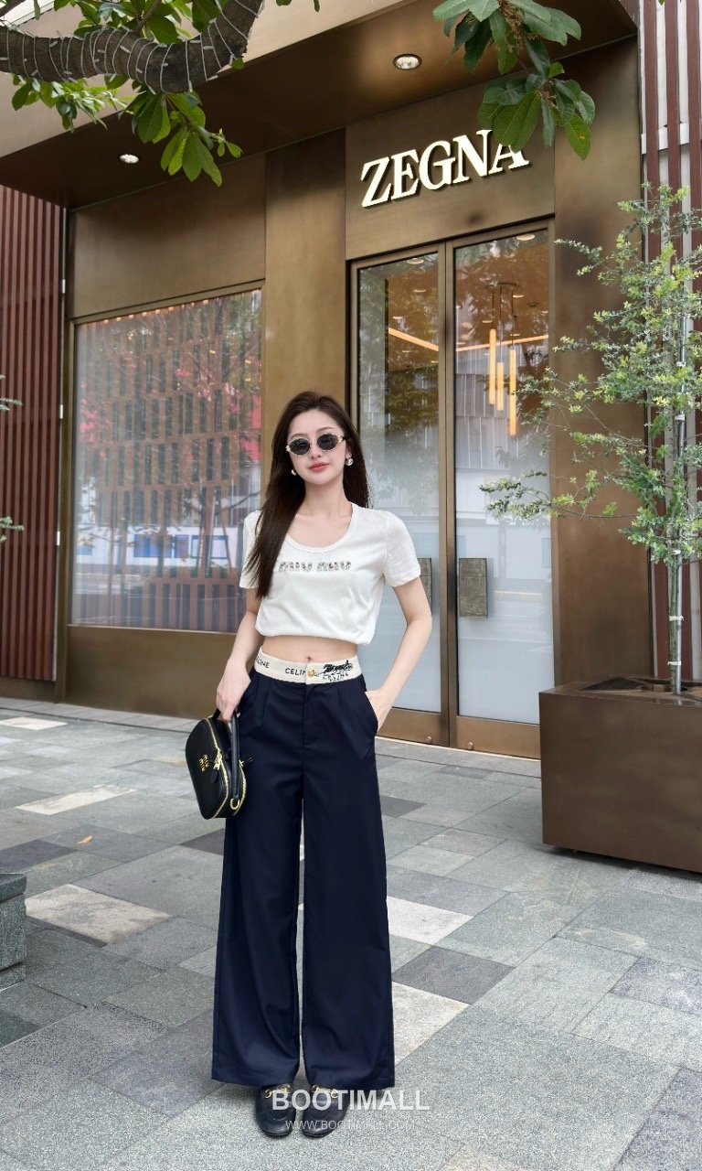 Celine SS26 Logo Waistband Wide Leg Pants 셀린느 로고 웨이스트밴드 와이드 레그 팬츠 1