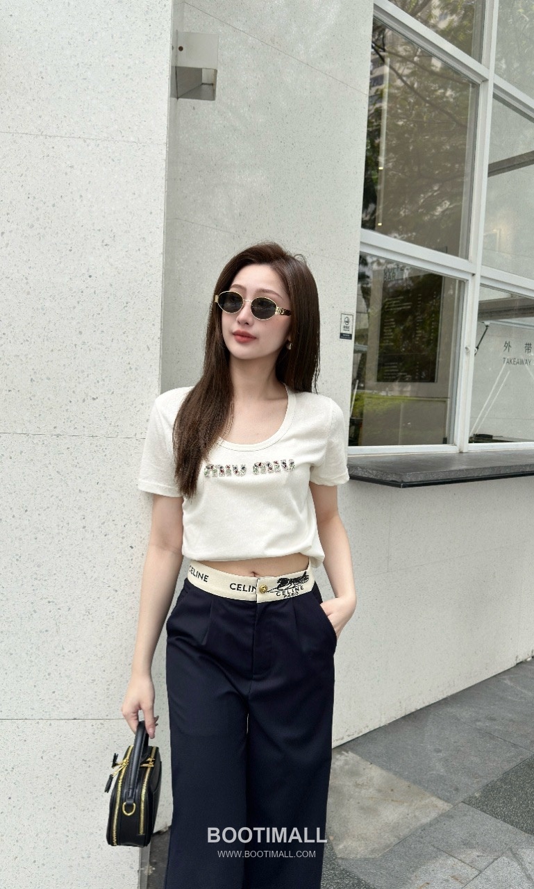 Celine SS26 Logo Waistband Wide Leg Pants 셀린느 로고 웨이스트밴드 와이드 레그 팬츠 2