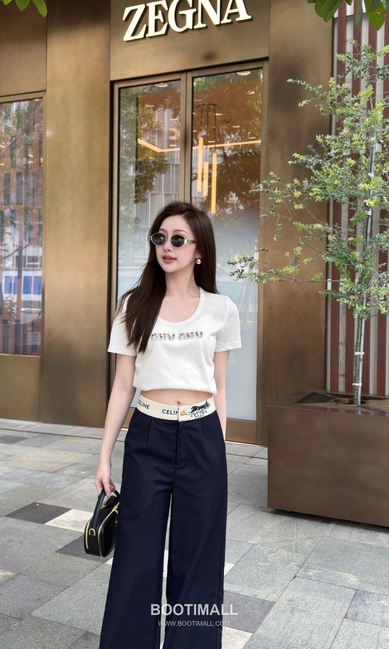 Celine SS26 Logo Waistband Wide Leg Pants 셀린느 로고 웨이스트밴드 와이드 레그 팬츠 3