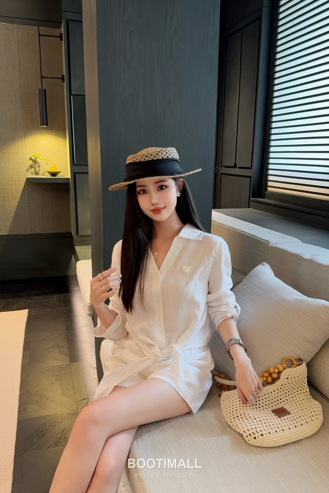 Prada SS26 Linen Cotton Knot Hem 3/4 Sleeve Shirt 프라다 리넨 코튼 매듭 헴 7부 슬리브 셔츠 7