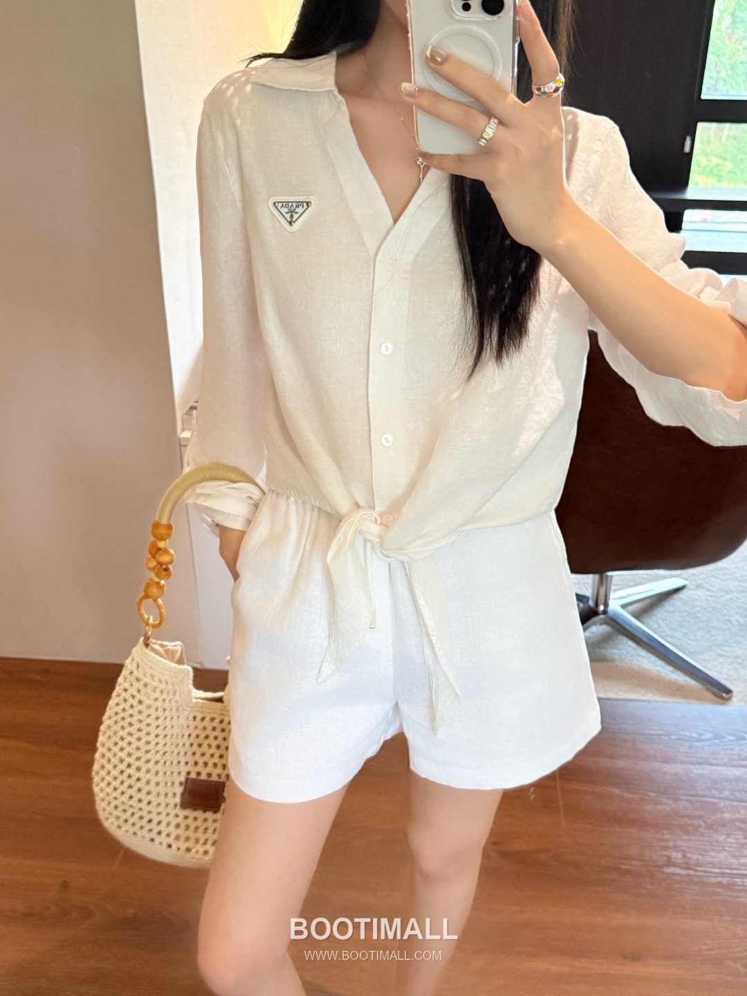 Prada SS26 Linen Cotton Knot Hem 3/4 Sleeve Shirt 프라다 리넨 코튼 매듭 헴 7부 슬리브 셔츠 8