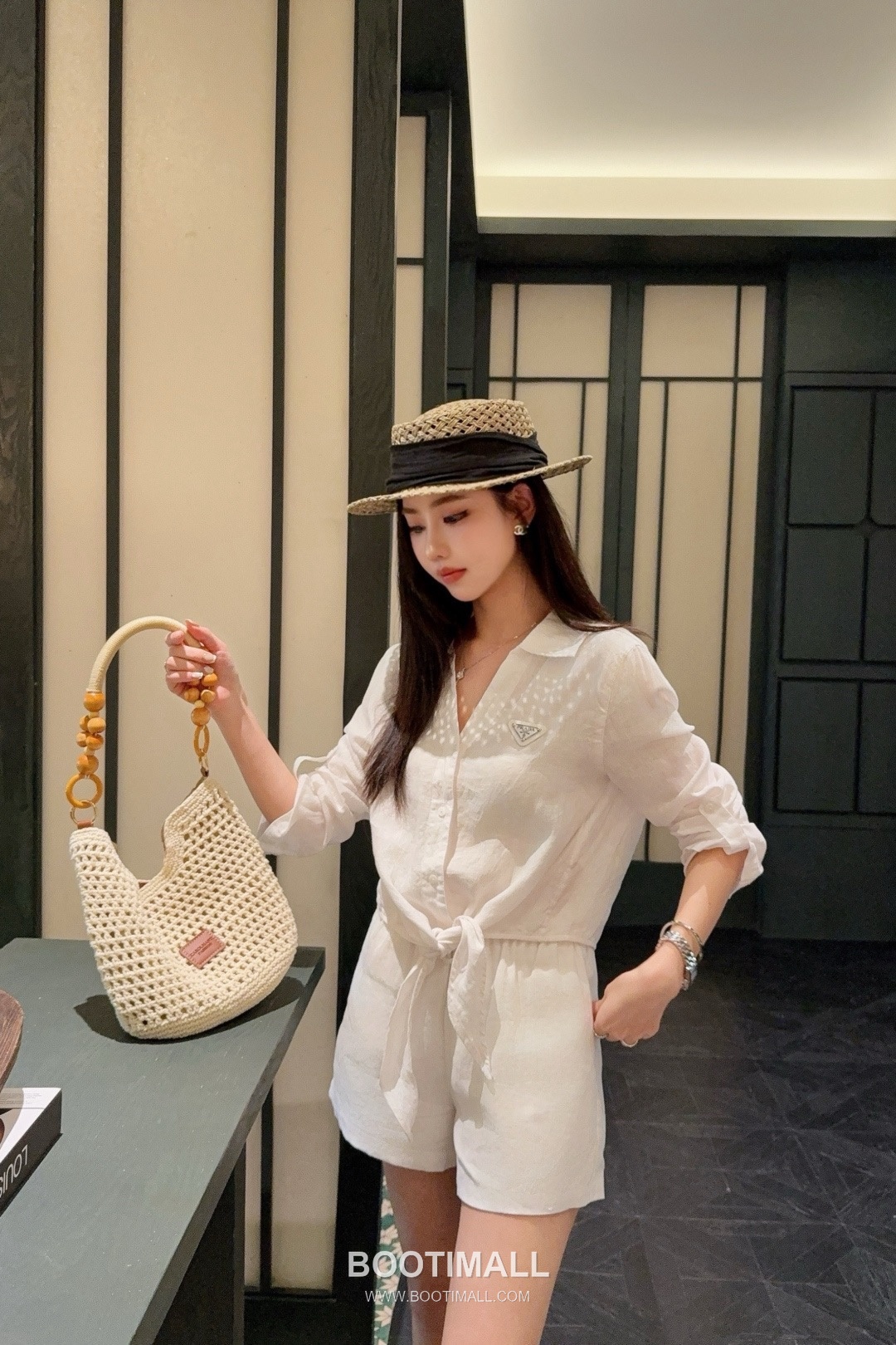 Prada SS26 Linen Cotton Knot Hem 3/4 Sleeve Shirt 프라다 리넨 코튼 매듭 헴 7부 슬리브 셔츠 9