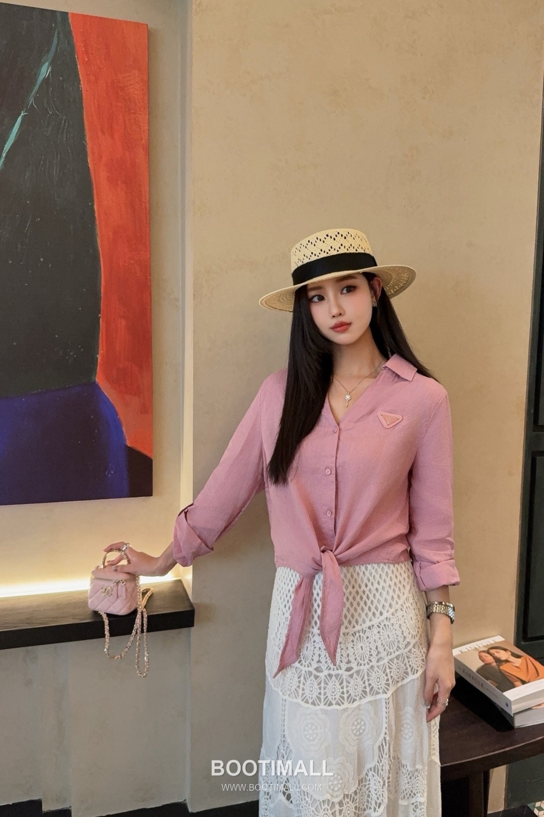 Prada SS26 Linen Cotton Knot Hem 3/4 Sleeve Shirt 프라다 리넨 코튼 매듭 헴 7부 슬리브 셔츠 7