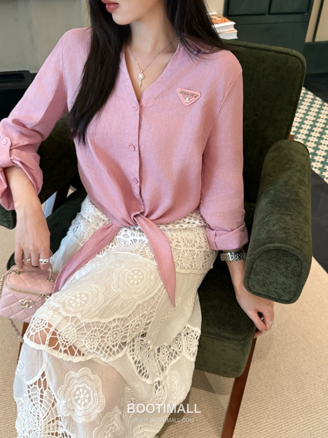 Prada SS26 Linen Cotton Knot Hem 3/4 Sleeve Shirt 프라다 리넨 코튼 매듭 헴 7부 슬리브 셔츠 9