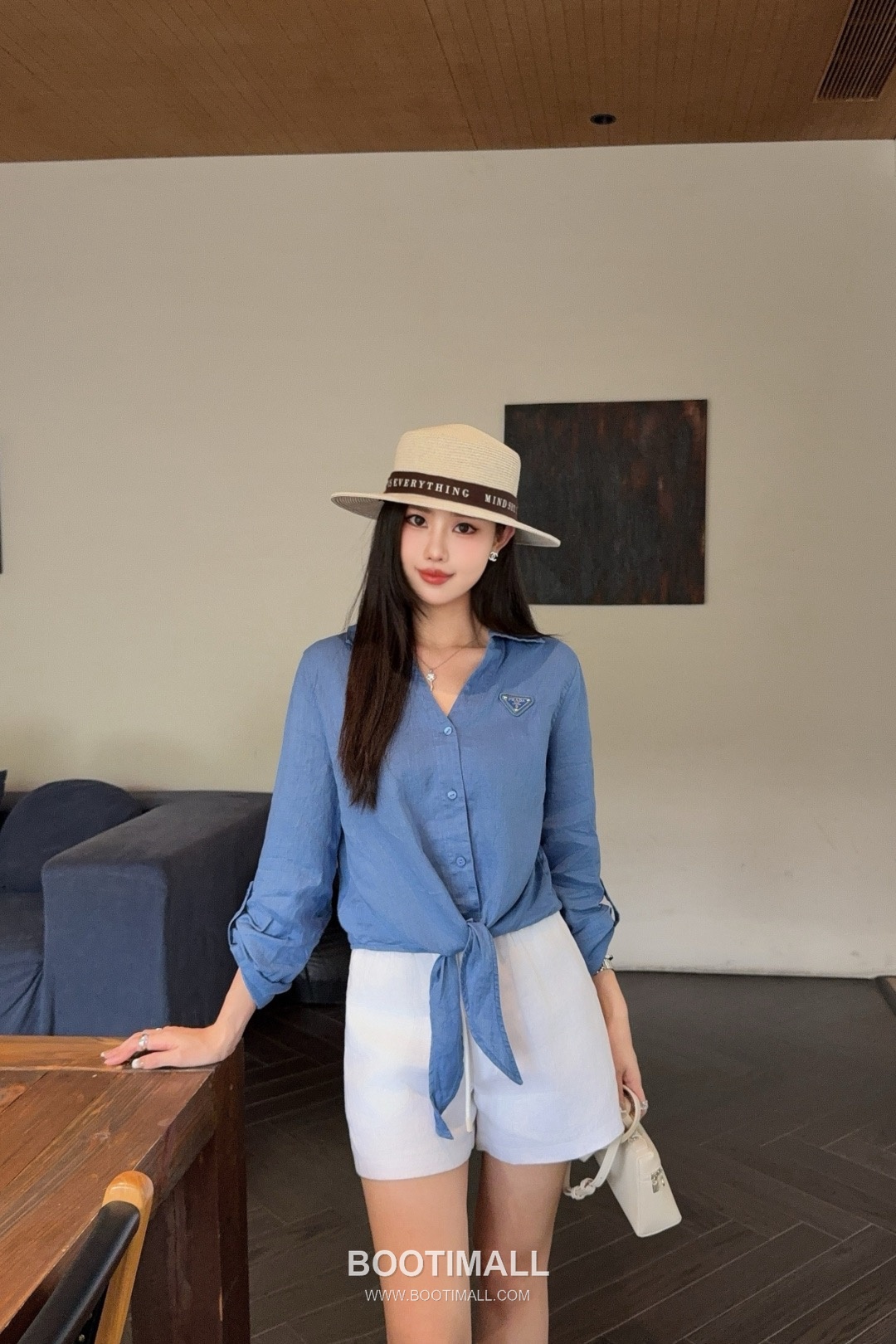 Prada SS26 Linen Cotton Knot Hem 3/4 Sleeve Shirt 프라다 리넨 코튼 매듭 헴 7부 슬리브 셔츠 4