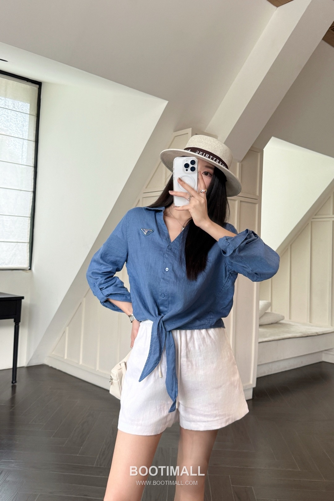 Prada SS26 Linen Cotton Knot Hem 3/4 Sleeve Shirt 프라다 리넨 코튼 매듭 헴 7부 슬리브 셔츠 7