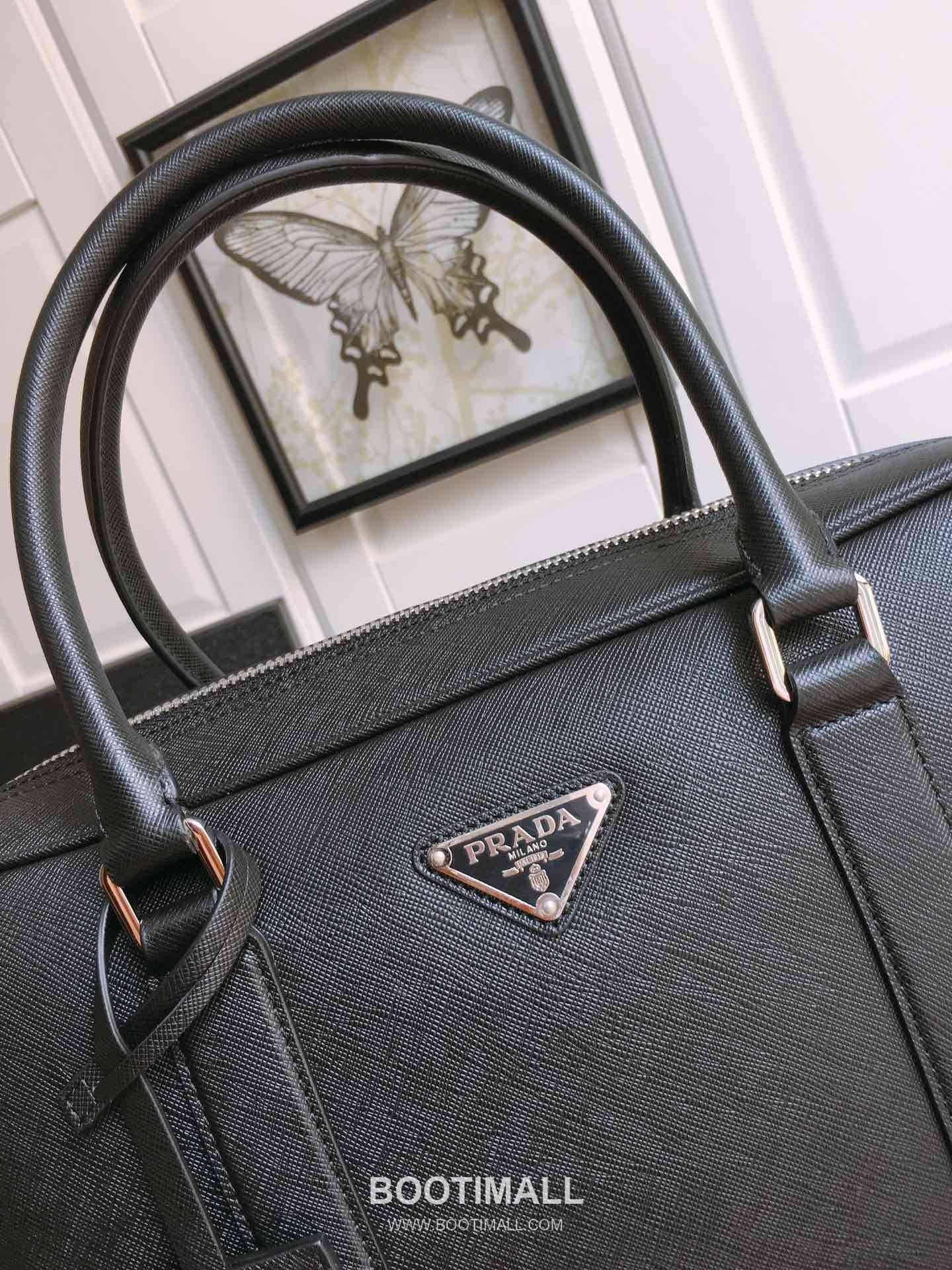 Prada Saffiano Leather Briefcase Tote Bag with Lambskin Lining Detail 프라다 사피아노 가죽 램스킨 안감 브리프케이스 토트백 0661 36cm 5