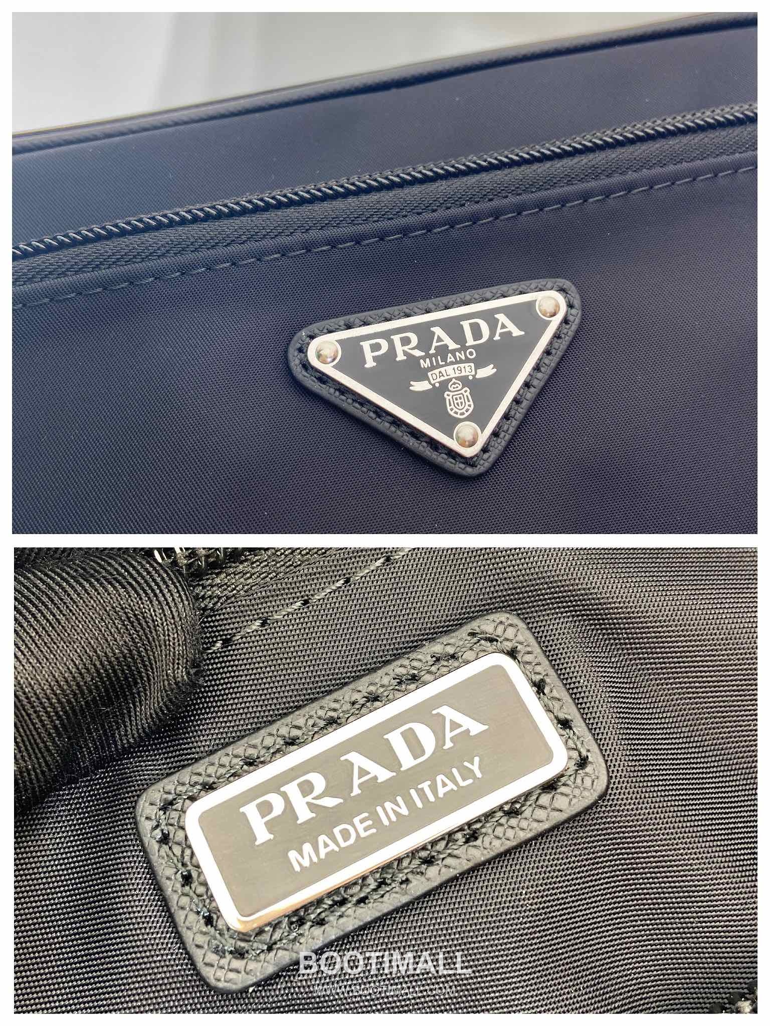 Prada Re-Nylon Travel Pouch Clutch Bag with Saffiano Handle and Zip Pocket Detail 프라다 리나일론 사피아노 핸들 지퍼 포켓 트래블 파우치 클러치백 2NA819 22cm 9