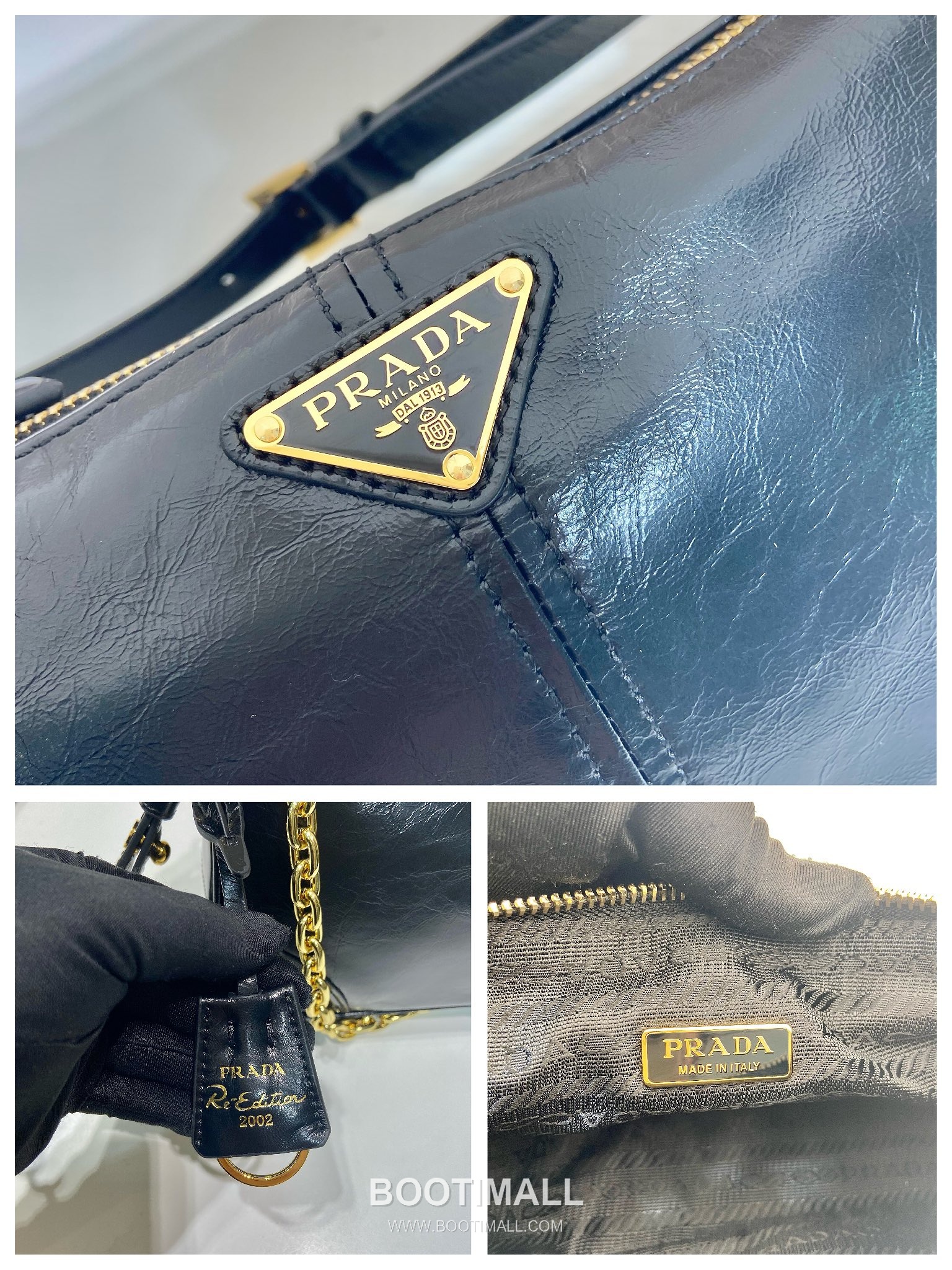 Prada Leather Hobo Shoulder Bag with Chain Handle and Triangle Logo Detail 프라다 레더 체인 핸들 트라이앵글 로고 호보 숄더백 1BC221 26cm 9