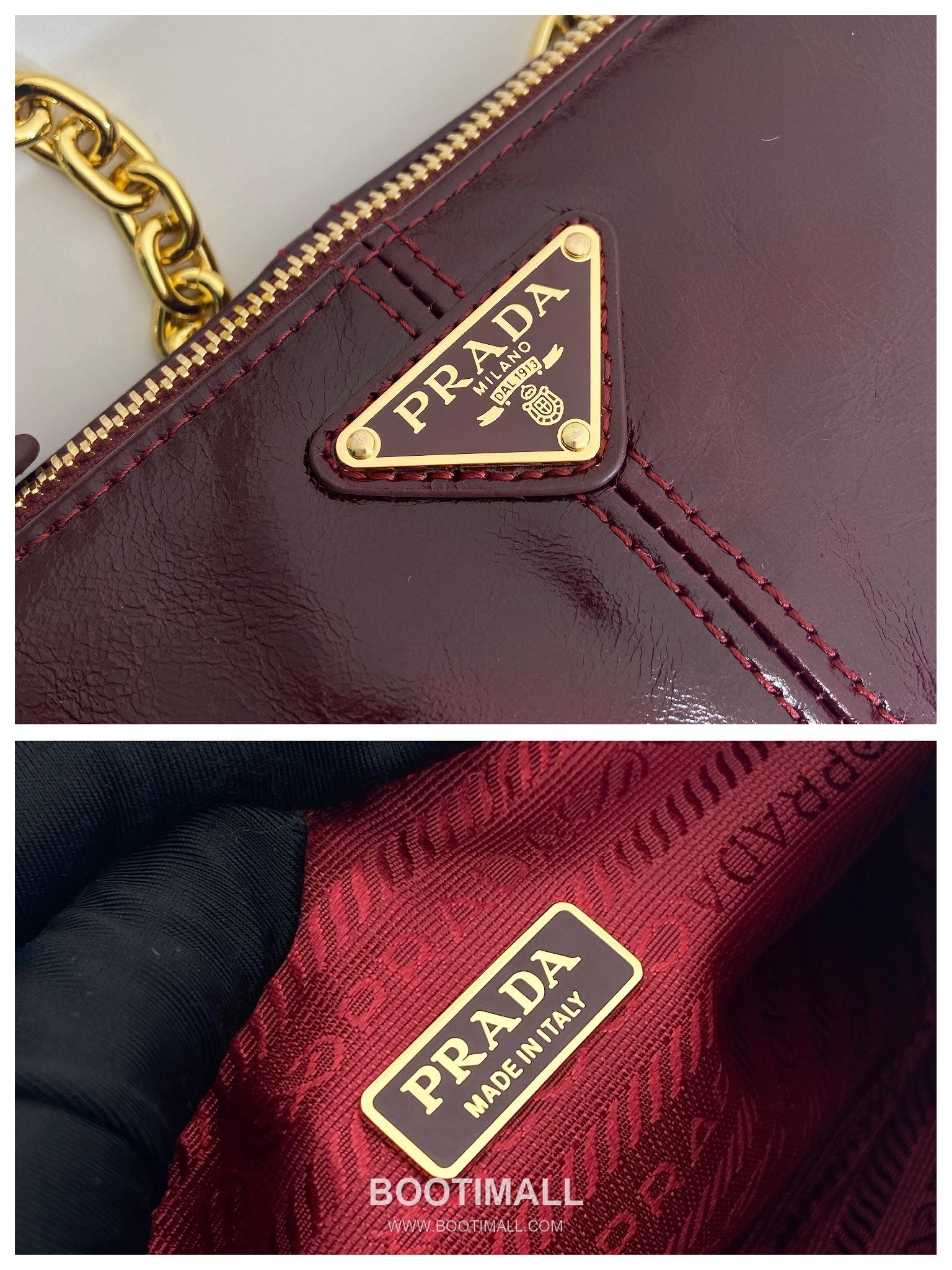 Prada Leather Hobo Shoulder Bag with Chain Handle and Triangle Logo Detail 프라다 레더 체인 핸들 트라이앵글 로고 호보 숄더백 1BC221 26cm 9