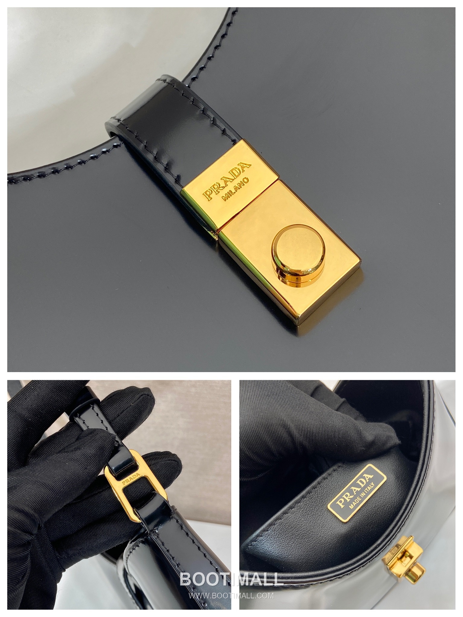 Prada Cheo Glossy Calfskin Shoulder Bag with Lock Closure Detail 프라다 체오 글로시 카프스킨 락 클로저 숄더백 1BC169A 22cm 9