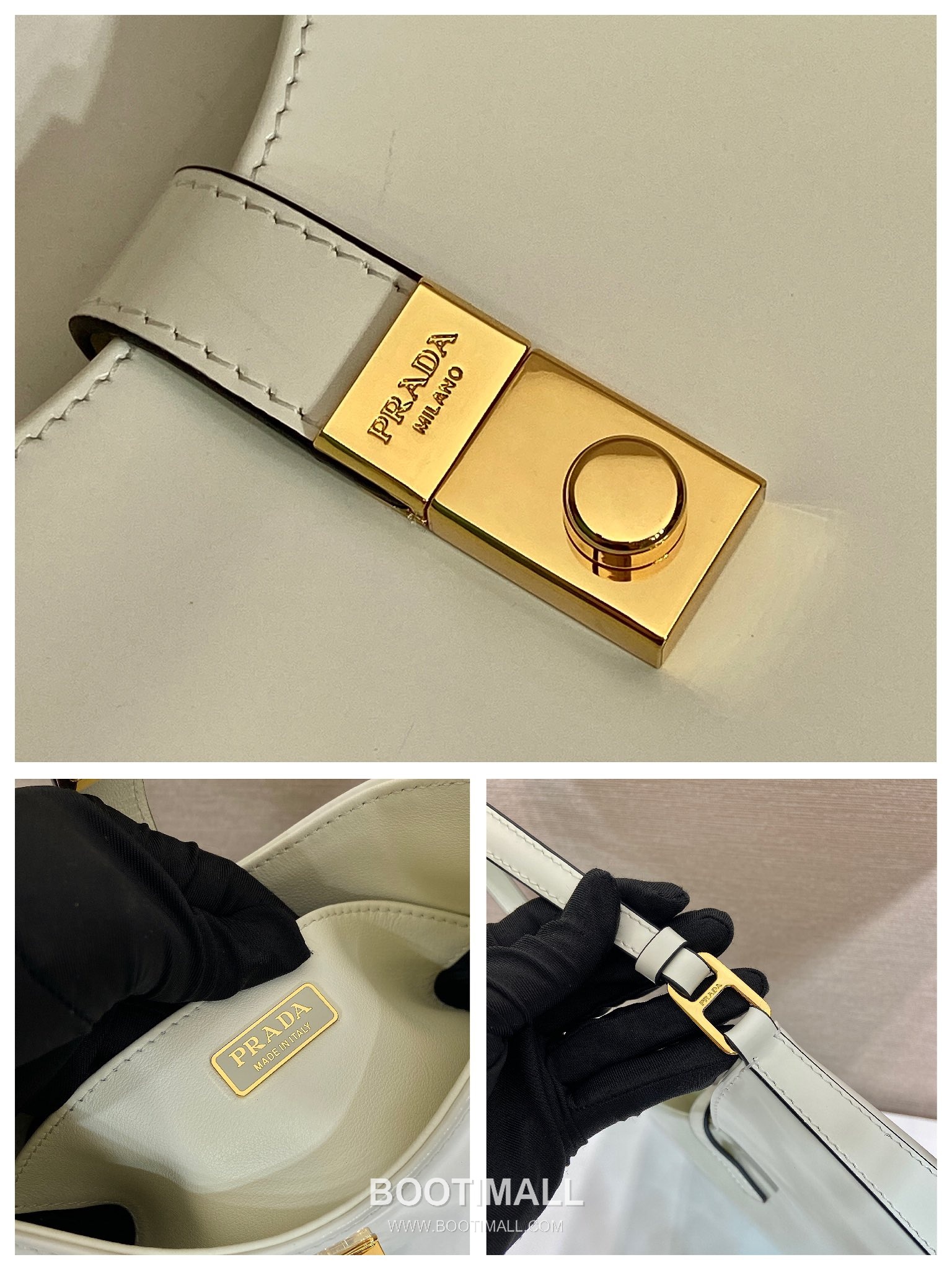 Prada Cheo Glossy Calfskin Shoulder Bag with Lock Closure Detail 프라다 체오 글로시 카프스킨 락 클로저 숄더백 1BC169A 22cm 9