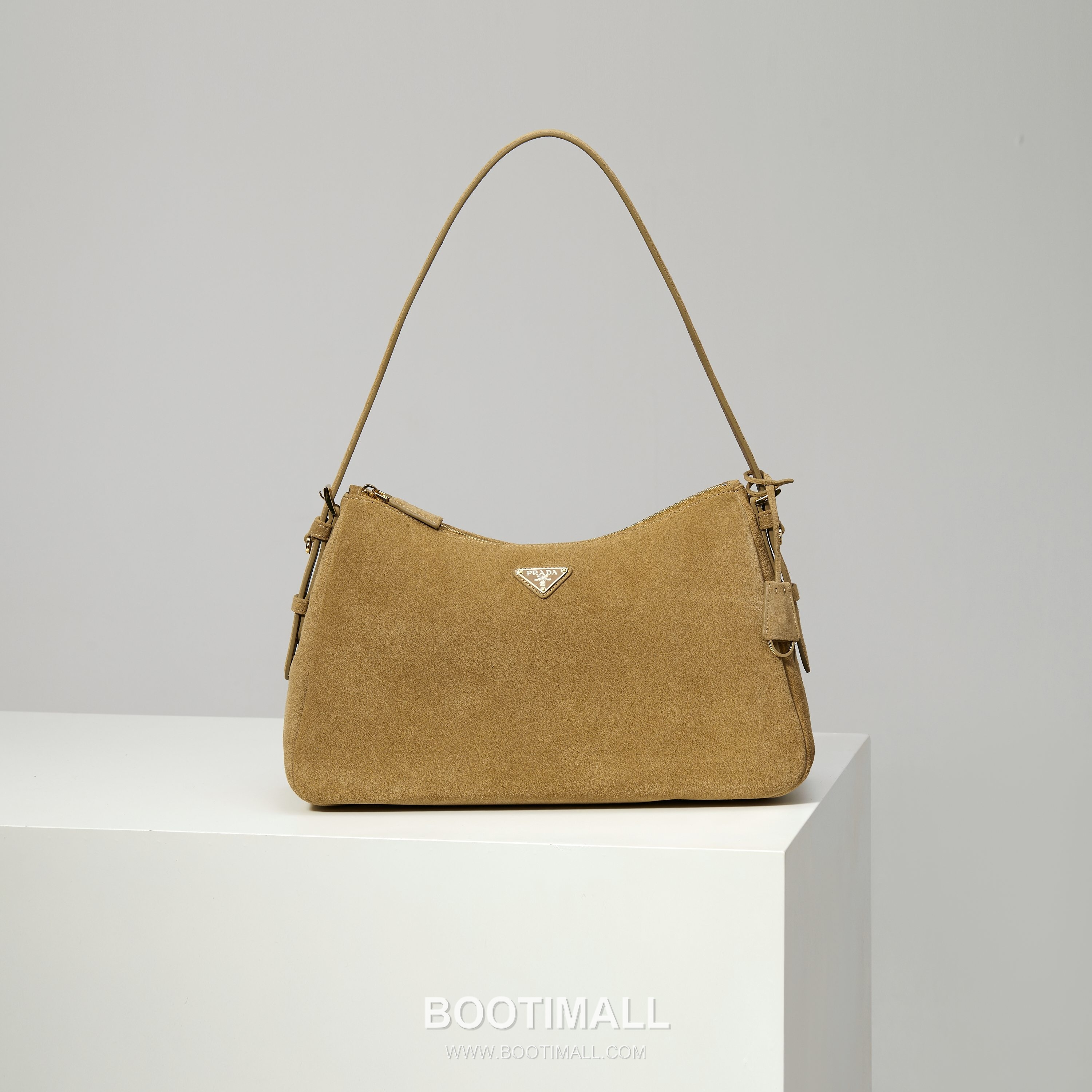 Prada Aimee Suede Leather Hobo Shoulder Bag with Zip Closure and Keyring Detail 프라다 에이미 스웨이드 레더 호보 숄더백 지퍼 클로저 키링 디테일 1BC228 39cm 1