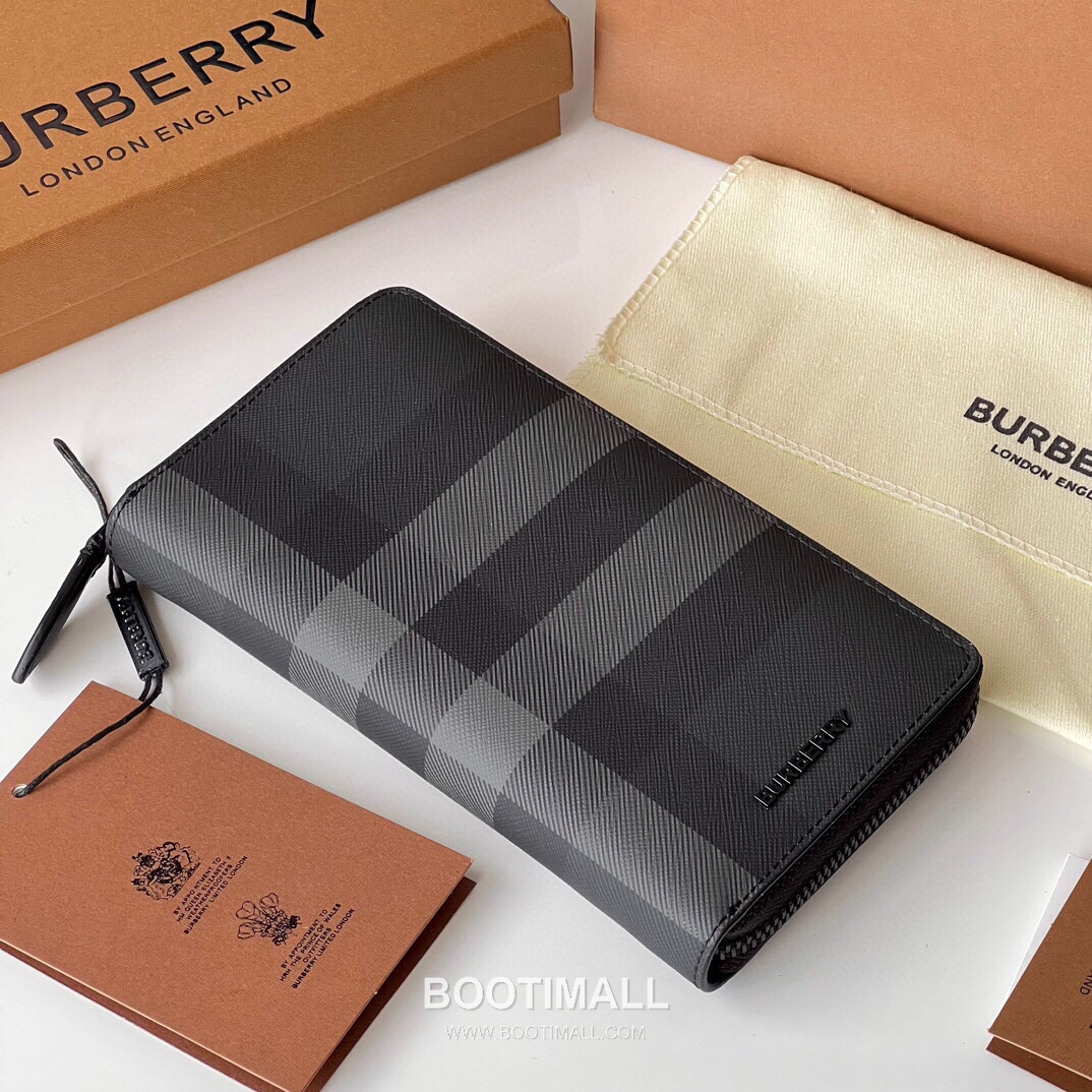 Burberry London Check Grained Calfskin Zip Wallet with B Logo Detail 버버리 런던 체크 그레인 송아지 가죽 지퍼 월렛 B 로고 820133 19cm 2