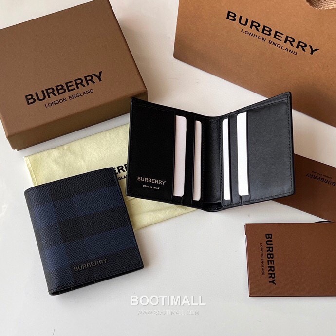 Burberry London Check Grained Calfskin Compact Bi-Fold Wallet with B Logo Detail 버버리 런던 체크 그레인 송아지 가죽 컴팩트 반지갑 B 로고 108129 9cm 1
