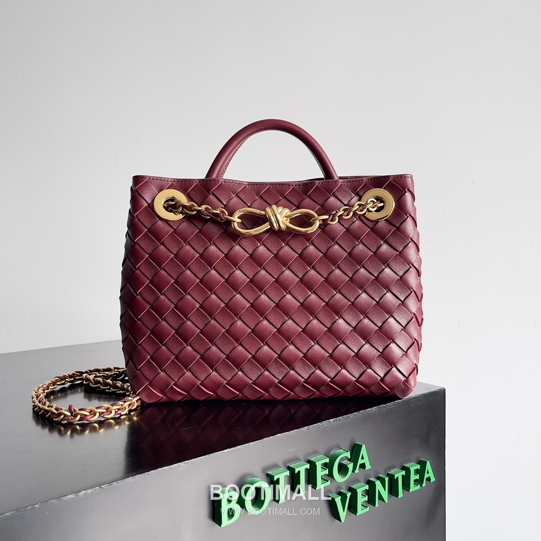 Bottega Veneta Andiamo Intrecciato Leather Chain Shoulder Bag with Brass Chain Detail 보테가베네타 안디아모 인트레치아토 가죽 체인 숄더백 황동 체인 25cm 1
