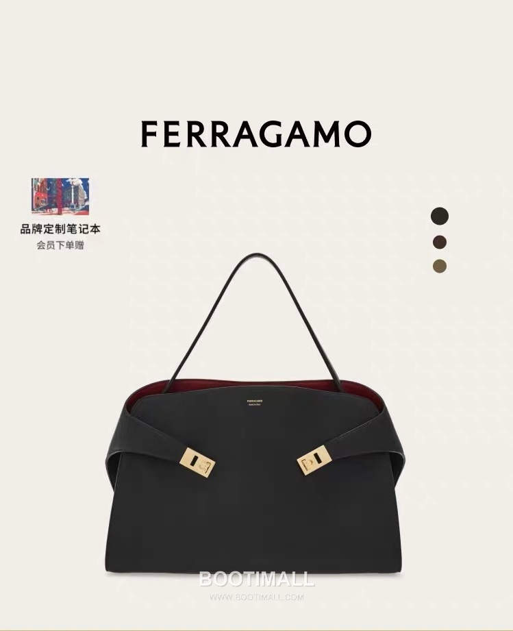 Salvatore Ferragamo Hug Sott Calfskin Top Handle Shoulder Bag with Gancini Lock 살바토레페라가모 허그 소트 카프스킨 탑핸들 숄더백 21-9816 34cm 16