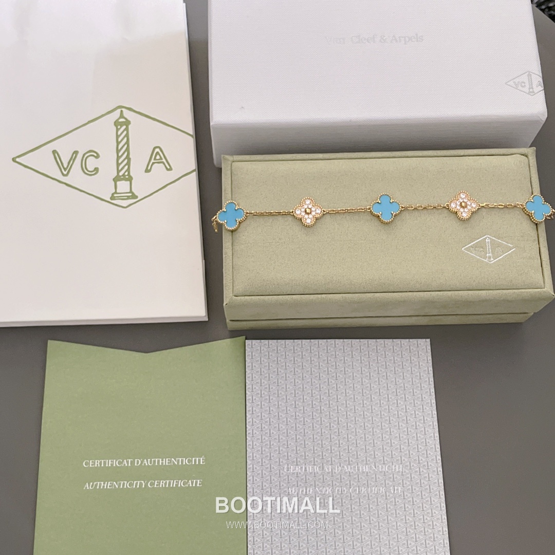 Van Cleef & Arpels Vintage Alhambra Turquoise Diamond 5 Motifs Bracelet 반클리프 앤 아펠 빈티지 알함브라 터키석 다이아몬드 5모티프 브레이슬릿 4