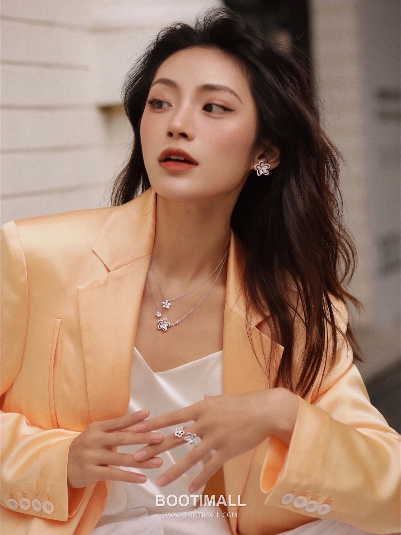 Graff Wild Flower Double Bloom Sterling Silver 925 Gold Plated Crystal Pendant Chain Necklace 그라프 와일드 플라워 더블 블룸 스털링 실버 925 골드도금 크리스탈 펜던트 체인 네클리스 45cm 2