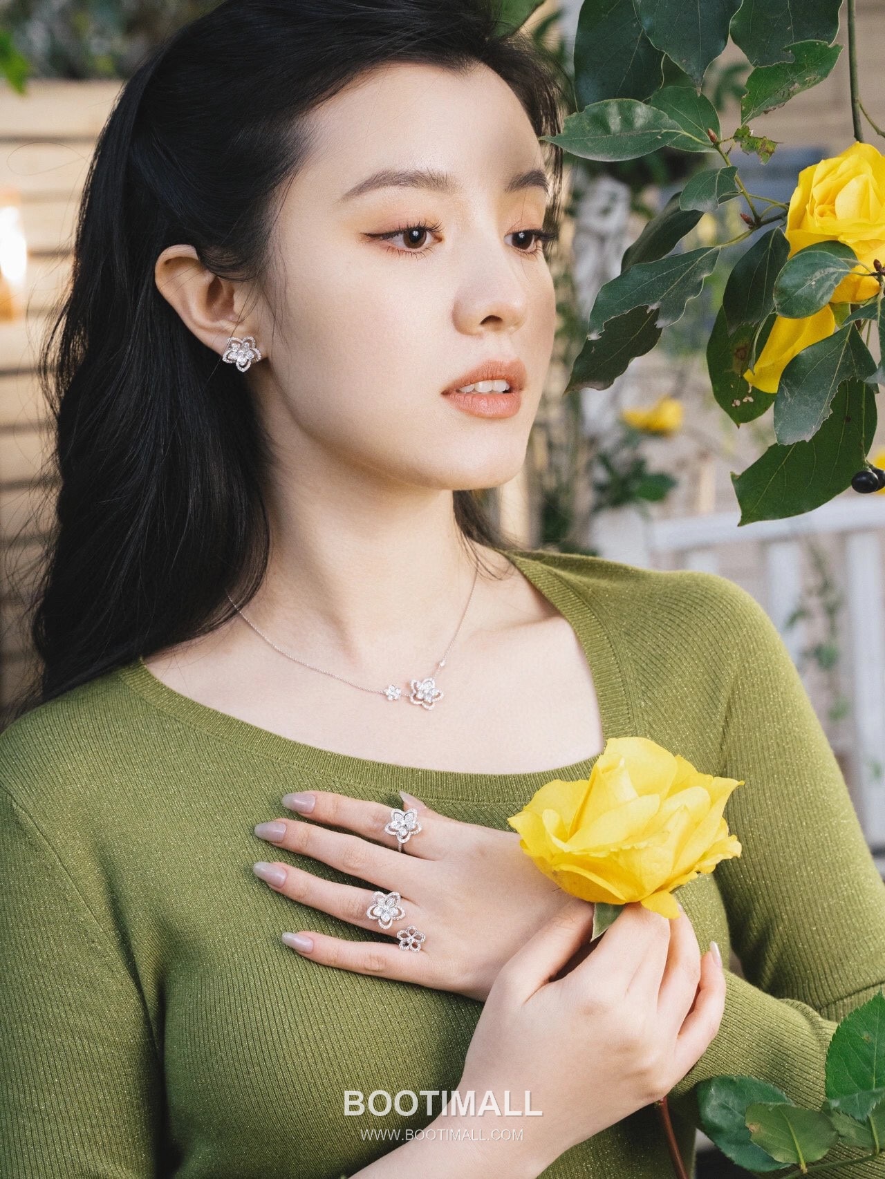 Graff Wild Flower Double Bloom Sterling Silver 925 Gold Plated Crystal Pendant Chain Necklace 그라프 와일드 플라워 더블 블룸 스털링 실버 925 골드도금 크리스탈 펜던트 체인 네클리스 45cm 3