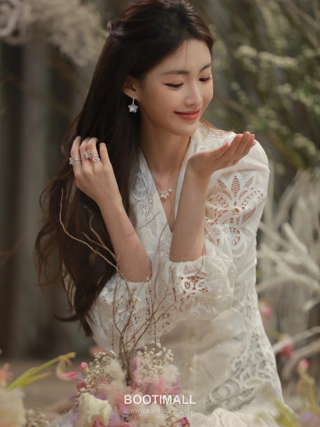 Graff Wild Flower Double Bloom Sterling Silver 925 Gold Plated Crystal Pendant Chain Necklace 그라프 와일드 플라워 더블 블룸 스털링 실버 925 골드도금 크리스탈 펜던트 체인 네클리스 45cm 4