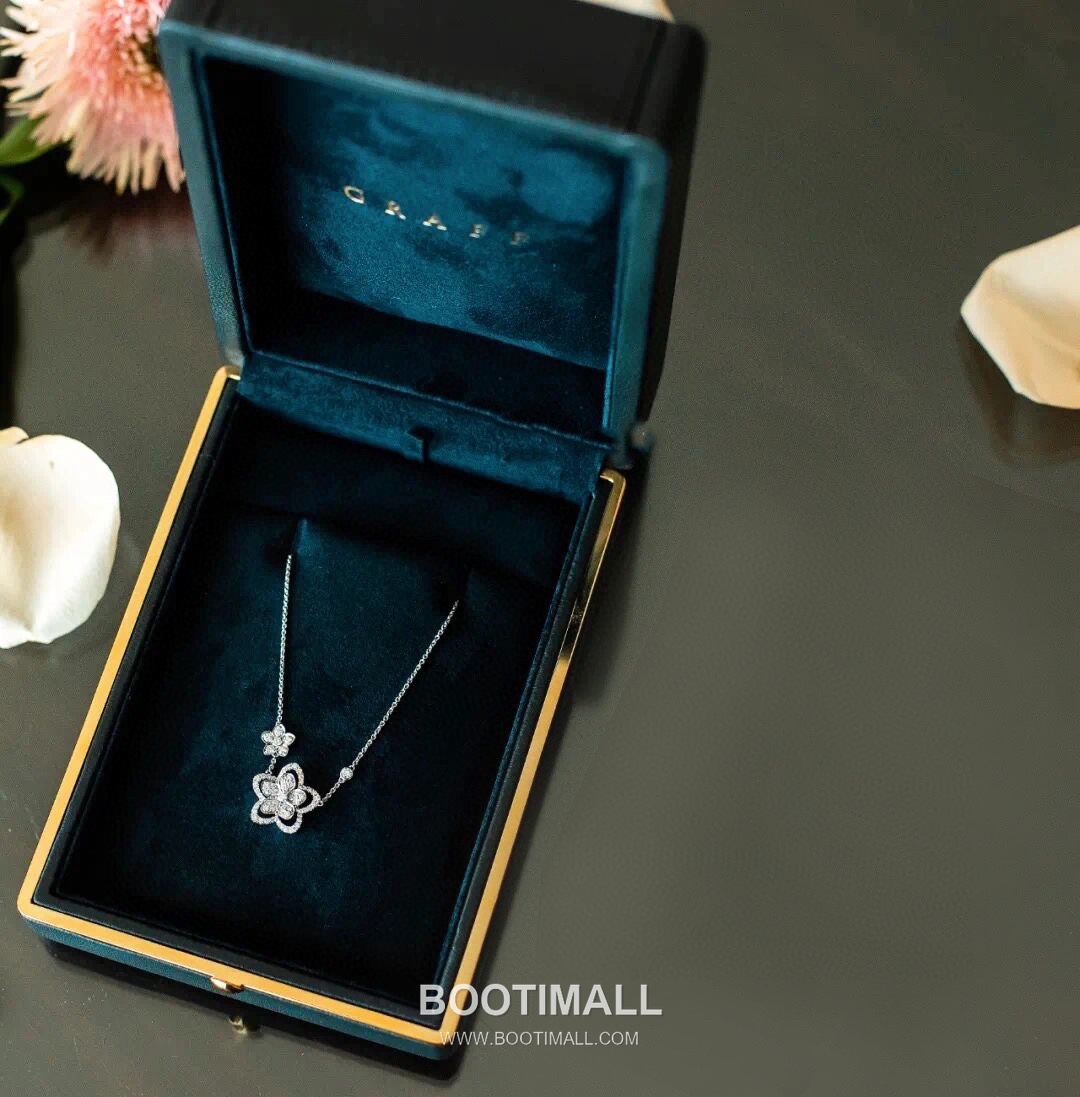 Graff Wild Flower Double Bloom Sterling Silver 925 Gold Plated Crystal Pendant Chain Necklace 그라프 와일드 플라워 더블 블룸 스털링 실버 925 골드도금 크리스탈 펜던트 체인 네클리스 45cm 10