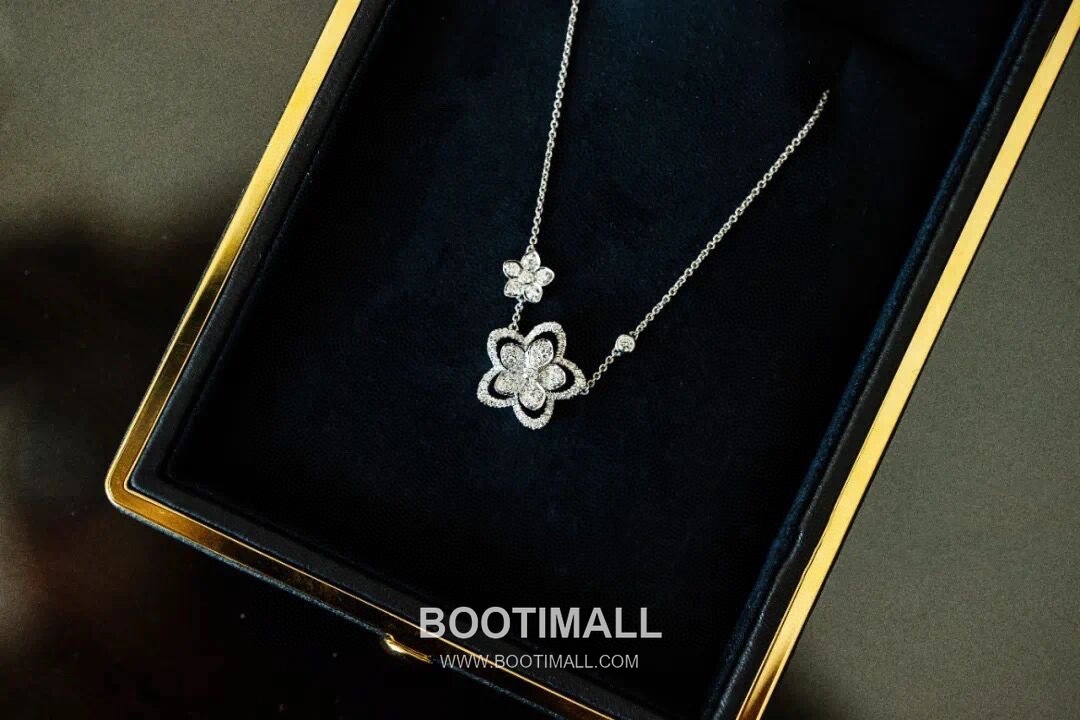 Graff Wild Flower Double Bloom Sterling Silver 925 Gold Plated Crystal Pendant Chain Necklace 그라프 와일드 플라워 더블 블룸 스털링 실버 925 골드도금 크리스탈 펜던트 체인 네클리스 45cm 11