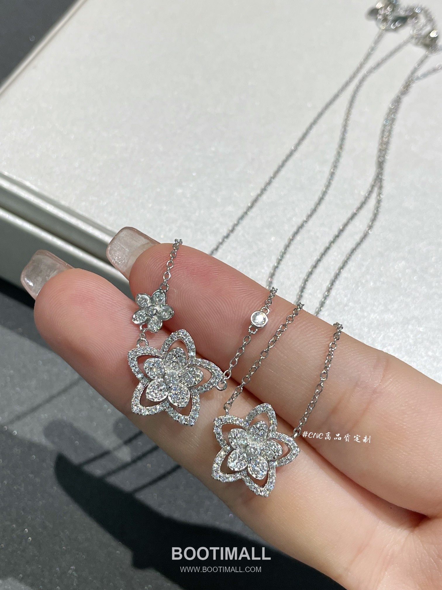 Graff Wild Flower Double Bloom Sterling Silver 925 Gold Plated Crystal Pendant Chain Necklace 그라프 와일드 플라워 더블 블룸 스털링 실버 925 골드도금 크리스탈 펜던트 체인 네클리스 45cm 13