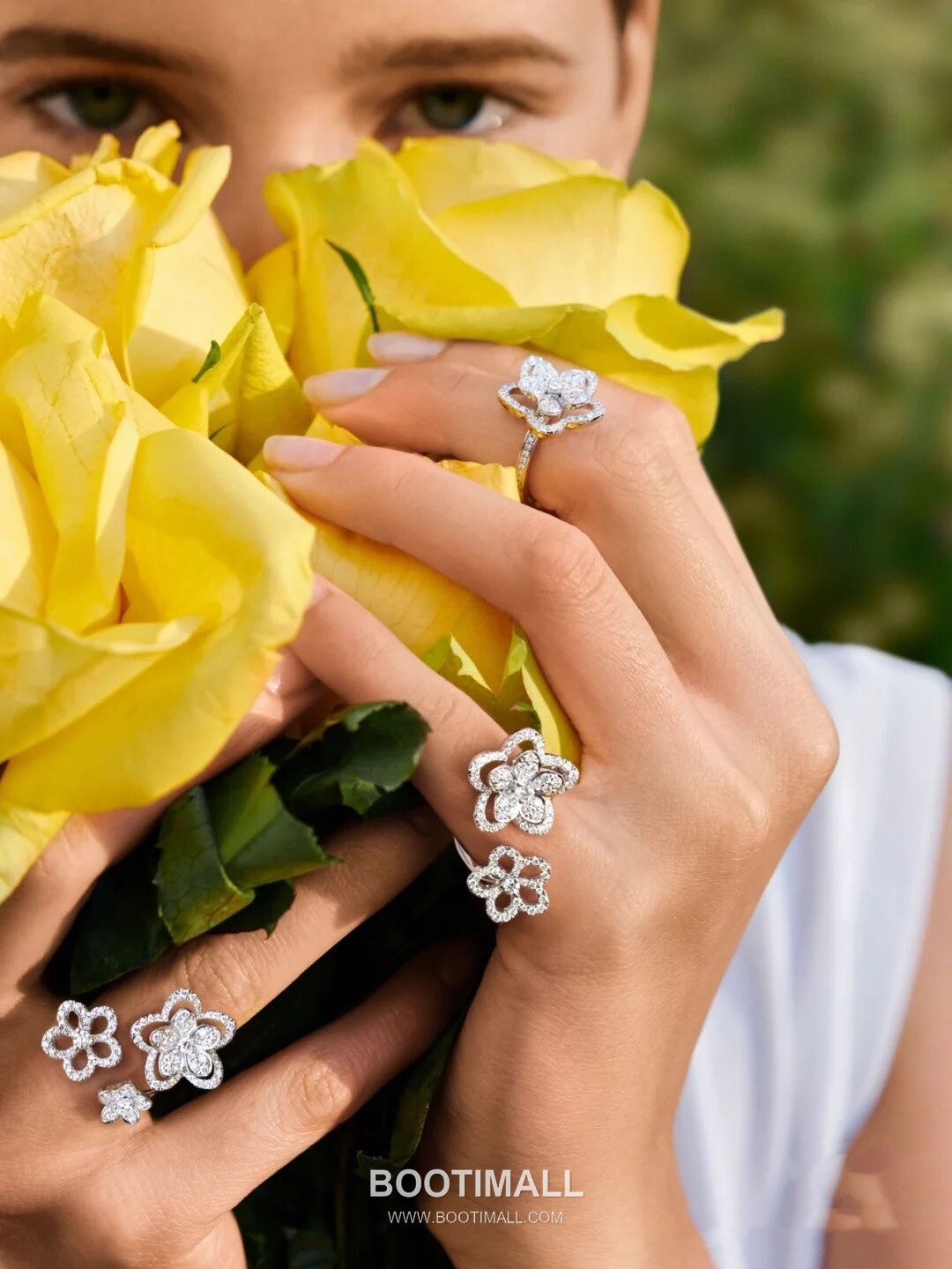 Graff Wild Flower Double Bloom Sterling Silver 925 Gold Plated Crystal Ring 그라프 와일드 플라워 더블 블룸 스털링 실버 925 골드도금 크리스탈 링 6호 7