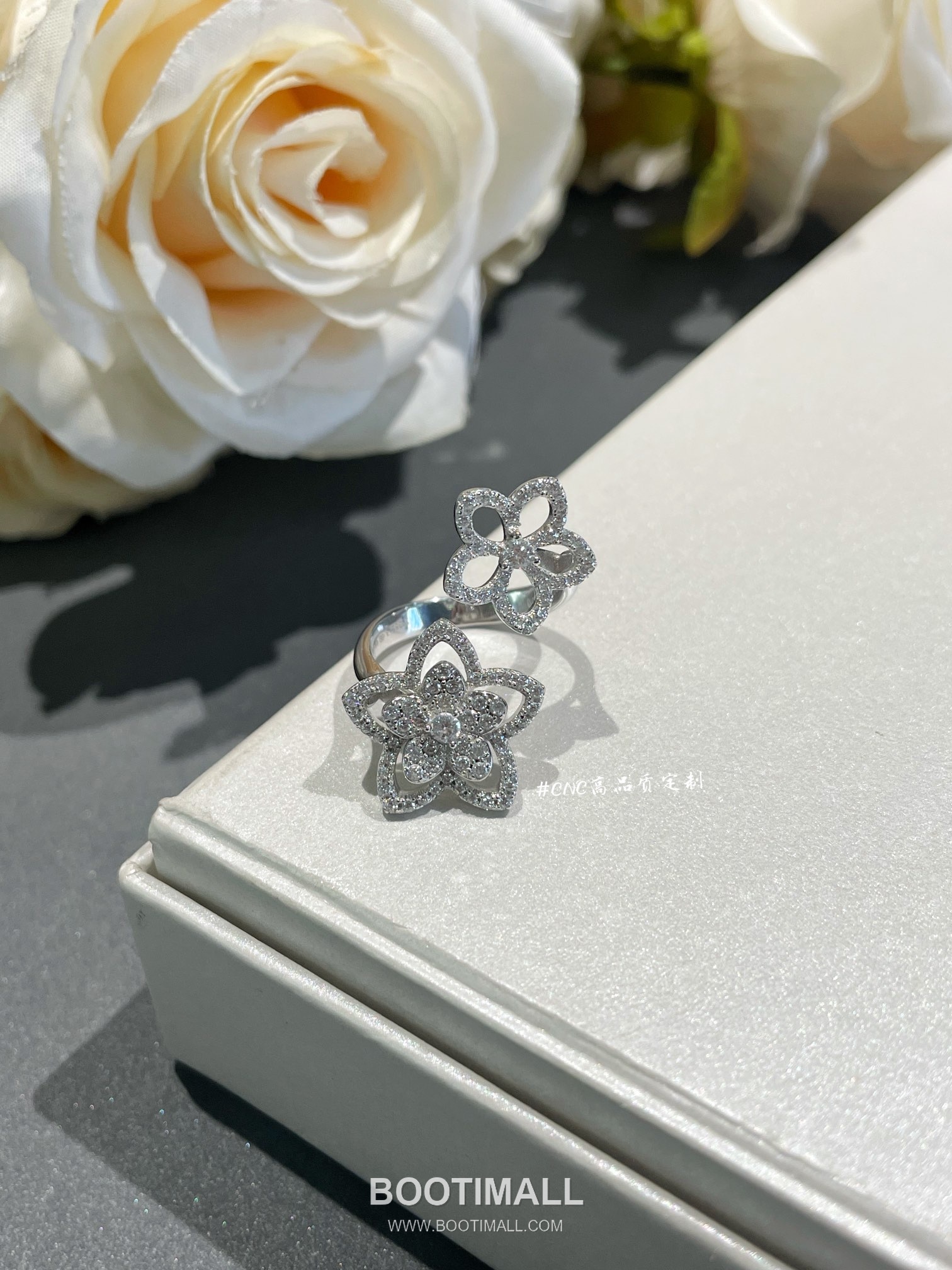 Graff Wild Flower Double Bloom Sterling Silver 925 Gold Plated Crystal Ring 그라프 와일드 플라워 더블 블룸 스털링 실버 925 골드도금 크리스탈 링 6호 9