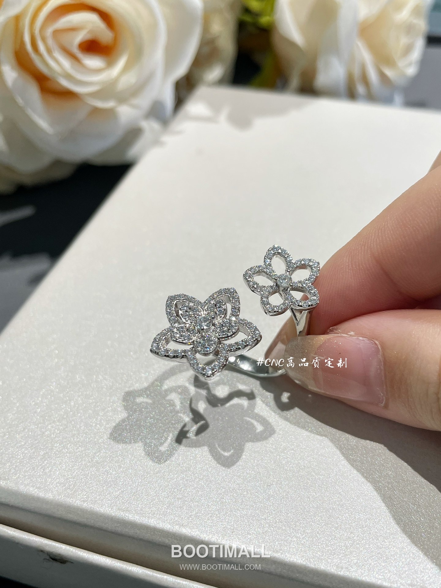 Graff Wild Flower Double Bloom Sterling Silver 925 Gold Plated Crystal Ring 그라프 와일드 플라워 더블 블룸 스털링 실버 925 골드도금 크리스탈 링 6호 10