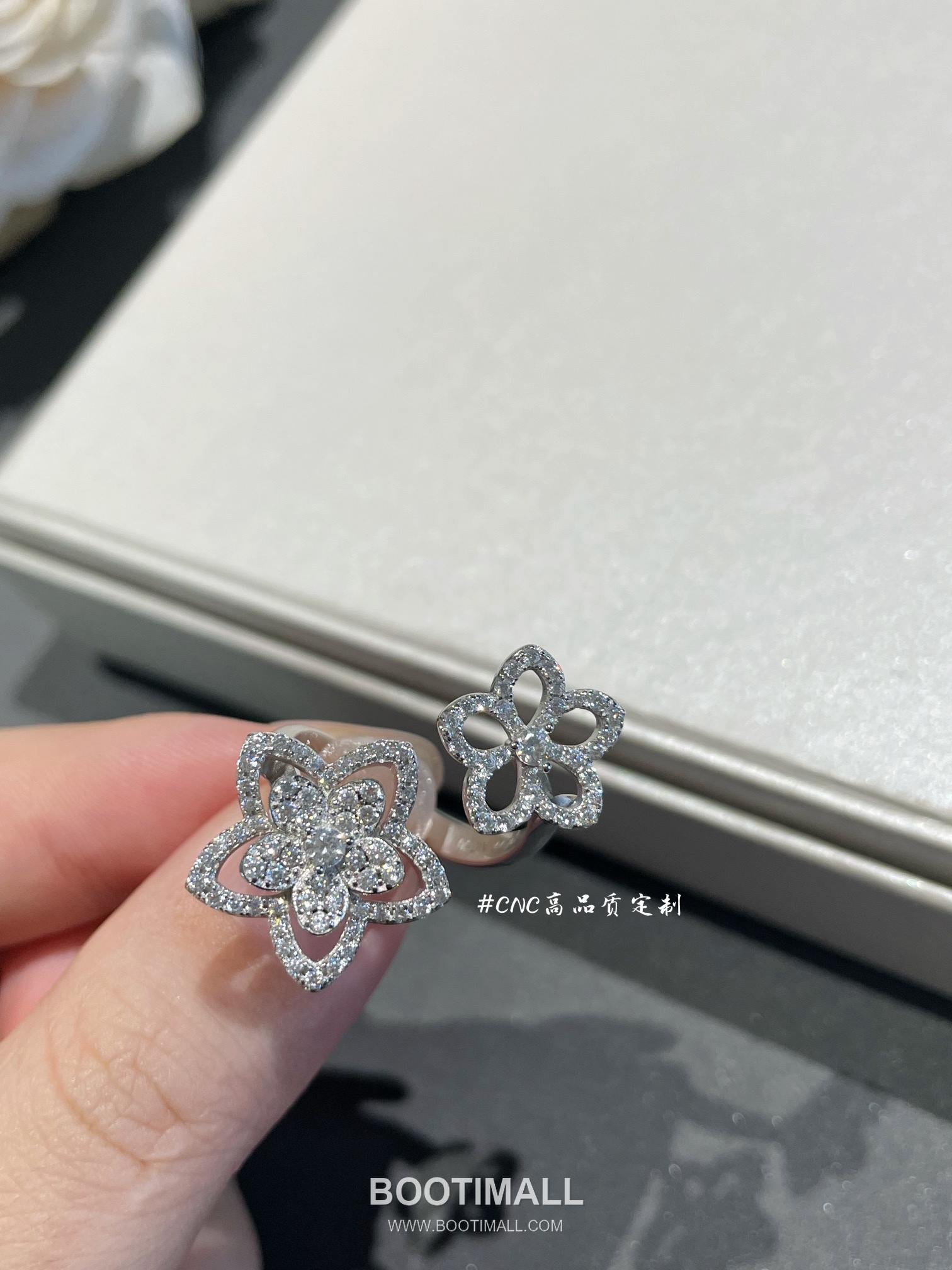 Graff Wild Flower Double Bloom Sterling Silver 925 Gold Plated Crystal Ring 그라프 와일드 플라워 더블 블룸 스털링 실버 925 골드도금 크리스탈 링 6호 11