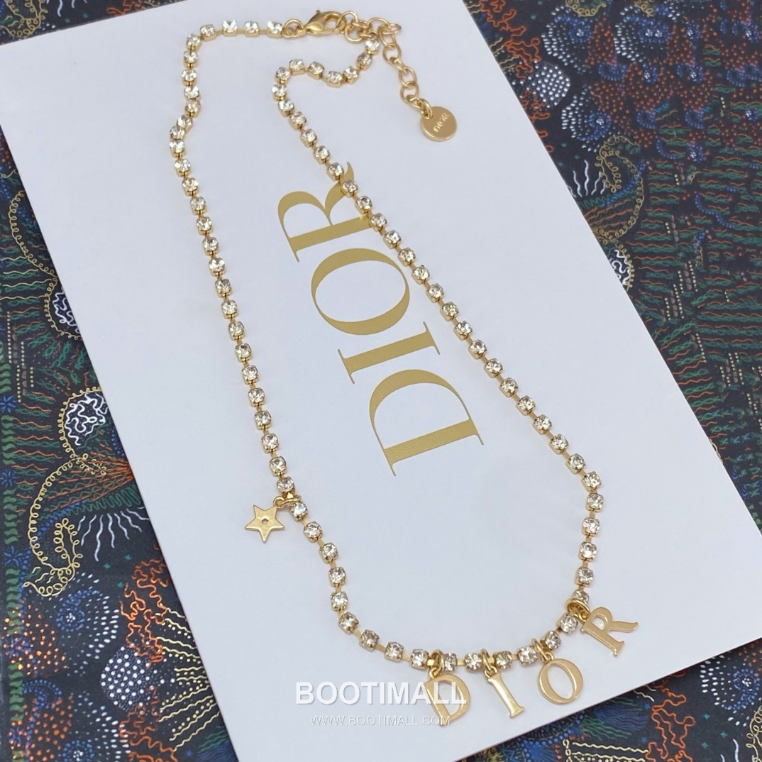 Dior Letter Swarovski Crystal Chain Brass Necklace 디올 레터 스와로브스키 크리스탈 체인 황동 네클리스 8