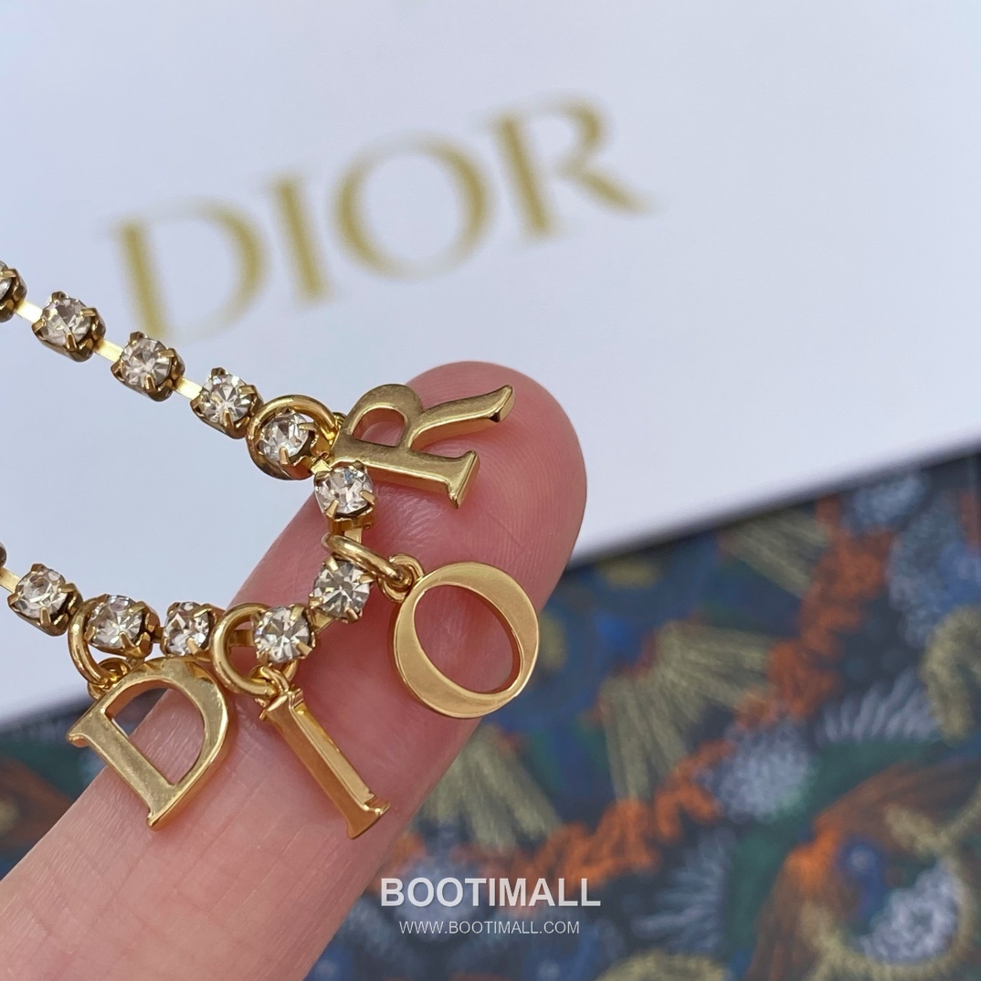 Dior Letter Swarovski Crystal Chain Brass Necklace 디올 레터 스와로브스키 크리스탈 체인 황동 네클리스 9