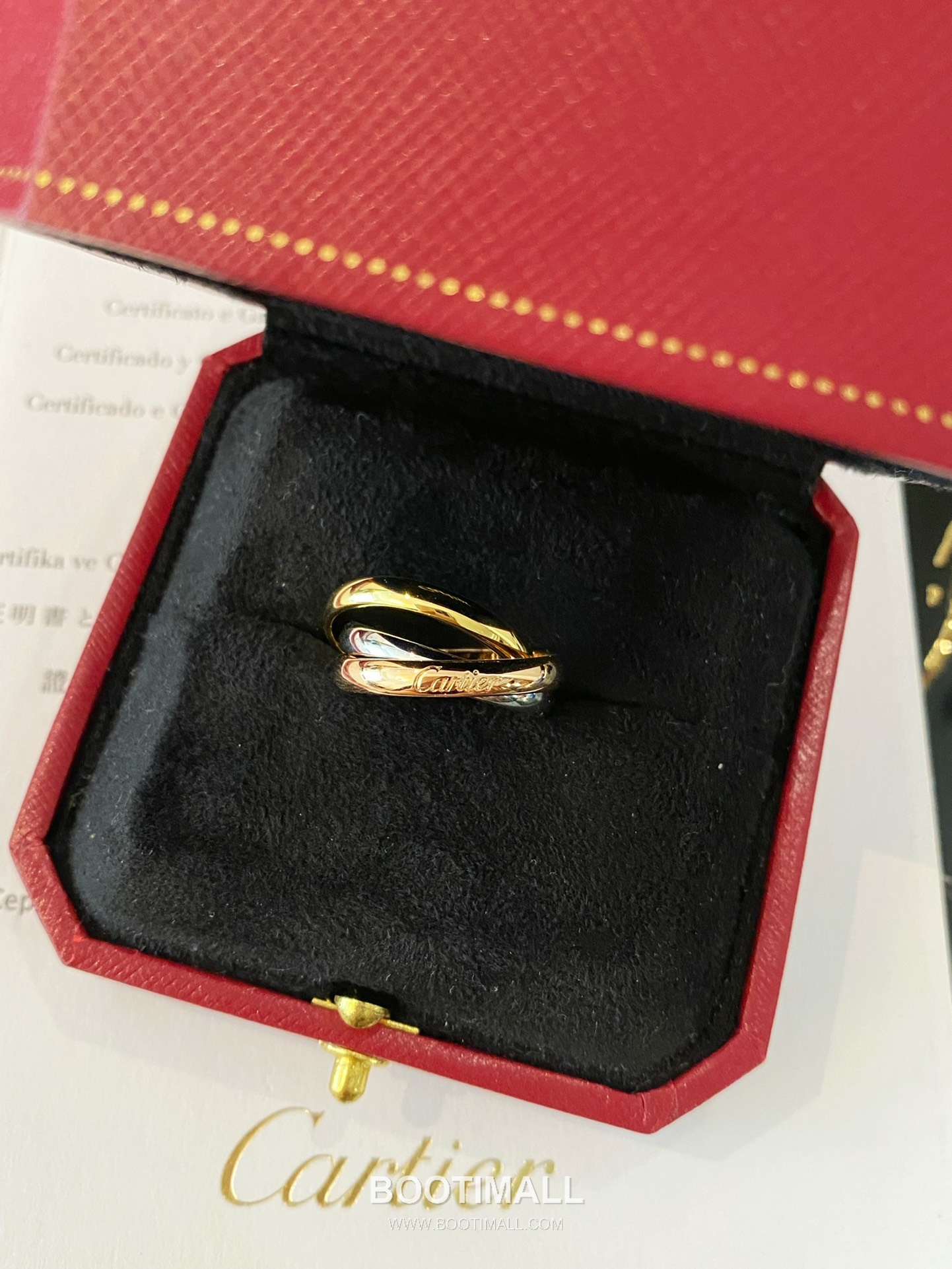 Cartier Trinity Three Tone Interlocking Ring V Gold 까르띠에 트리니티 삼색 인터락킹 링 V 골드 6호 10