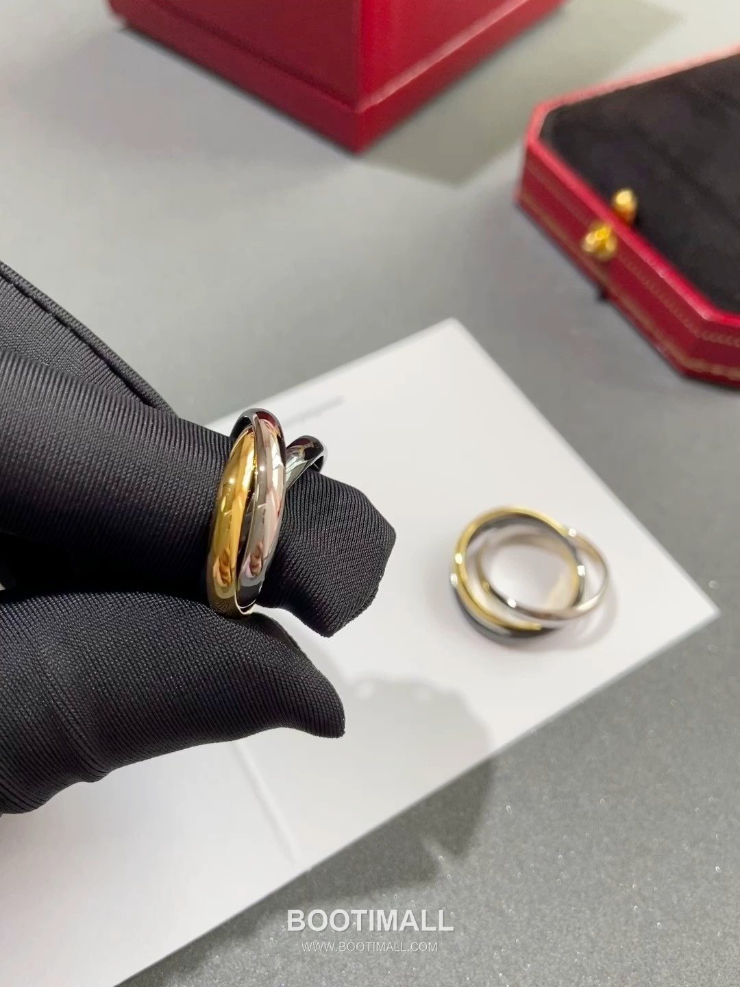 Cartier Trinity Three Tone Interlocking V Gold Ring 까르띠에 트리니티 삼색 인터락킹 V 골드 링 6호 13