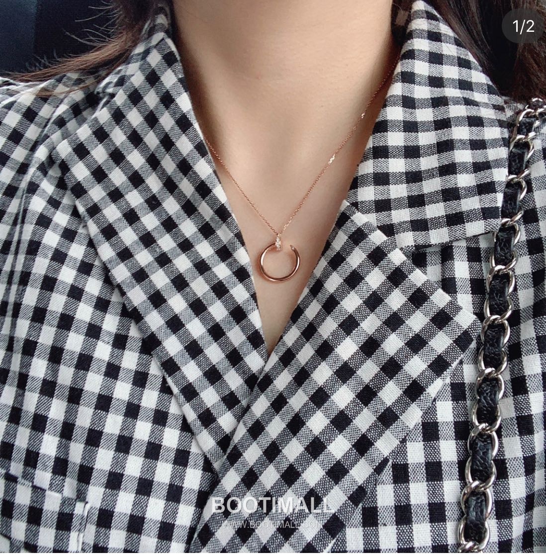 Cartier Juste un Clou Nail Head Tail Swarovski Crystal V Gold Chain Necklace 까르띠에 저스트 앵 끌루 네일 헤드 테일 스와로브스키 크리스탈 V 골드 체인 네클리스 41cm 2