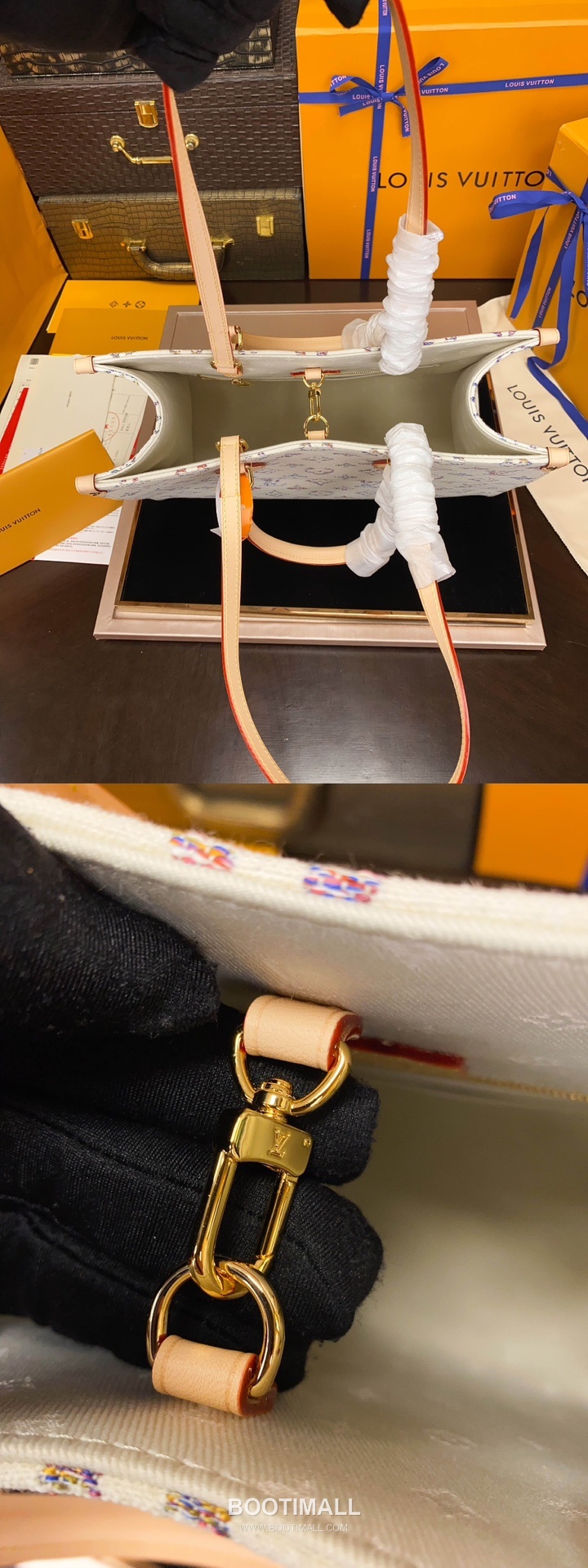 Louis Vuitton OnTheGo MM Monogram Jacquard Textile Tote Bag with Gradient Pattern Mirror Charm 루이비통 온더고 MM 자카드 텍스타일 토트백 그라데이션 미러 참 35cm 8