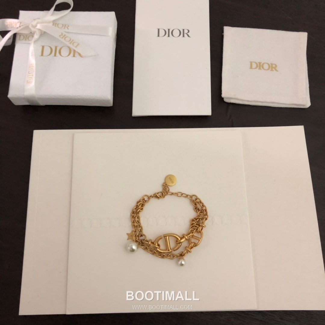 Dior CD Navy Double Layer Pearl Star Chain Brass Bracelet 디올 CD 네이비 더블 레이어 펄 스타 체인 황동 브레이슬릿 4